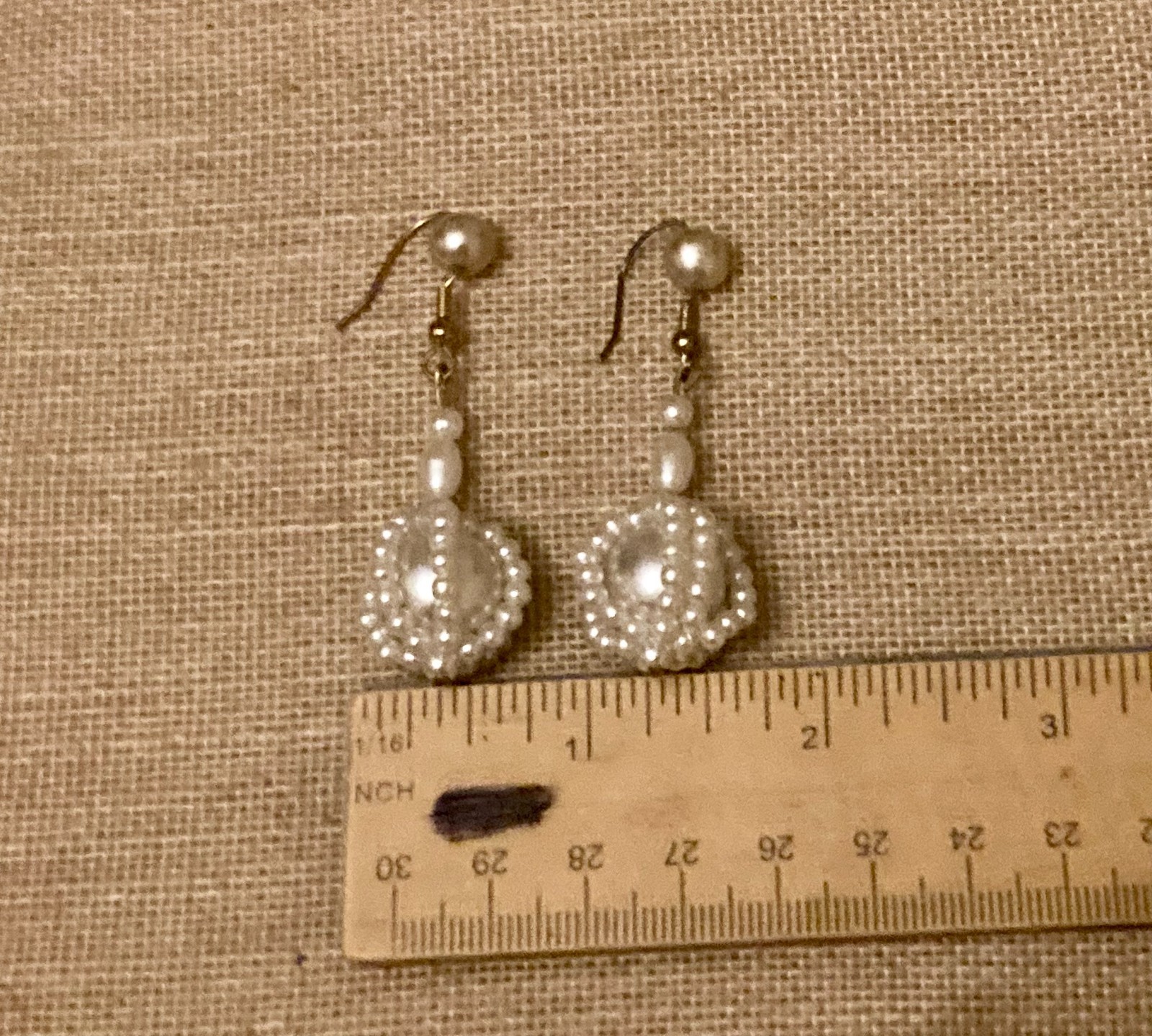 Vintage Faux Pearl Earrings Caged White Dangle Pierced Hook