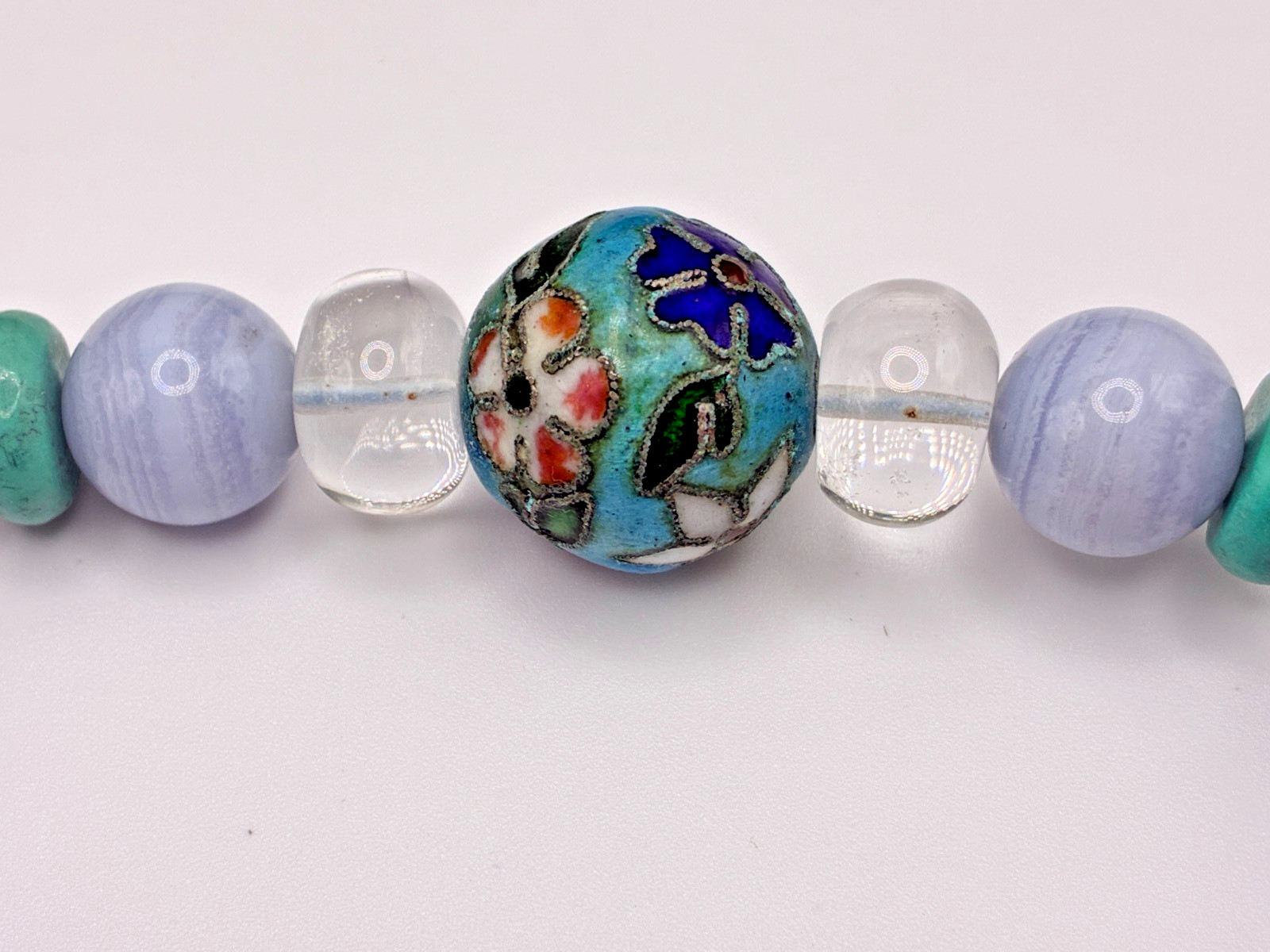 Amazing Chinese Enamel Silver Cloisonne Amethyst Turquoise Blue Agate Necklace