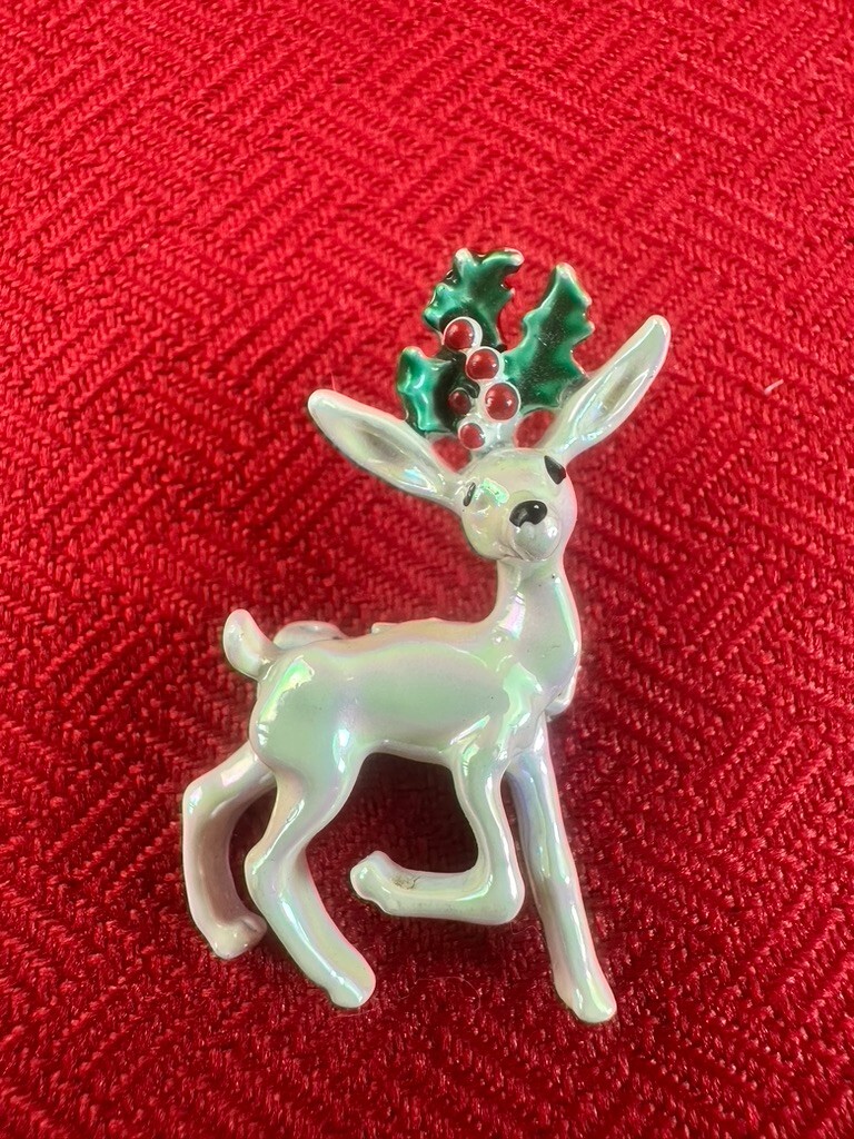 Gerry’s Vintage Pin Brooch Enamel Reindeer Christmas Signed 1980s Gift Idea