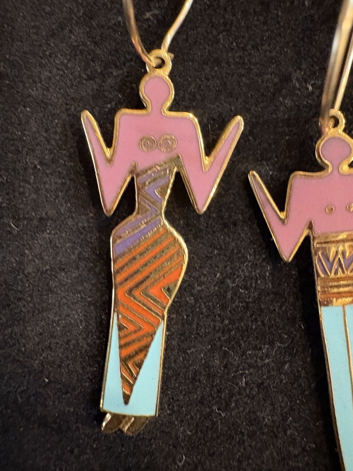 Vintage Laurel Burch Tribal Man & Woman Enamel Dangle Pair earrings