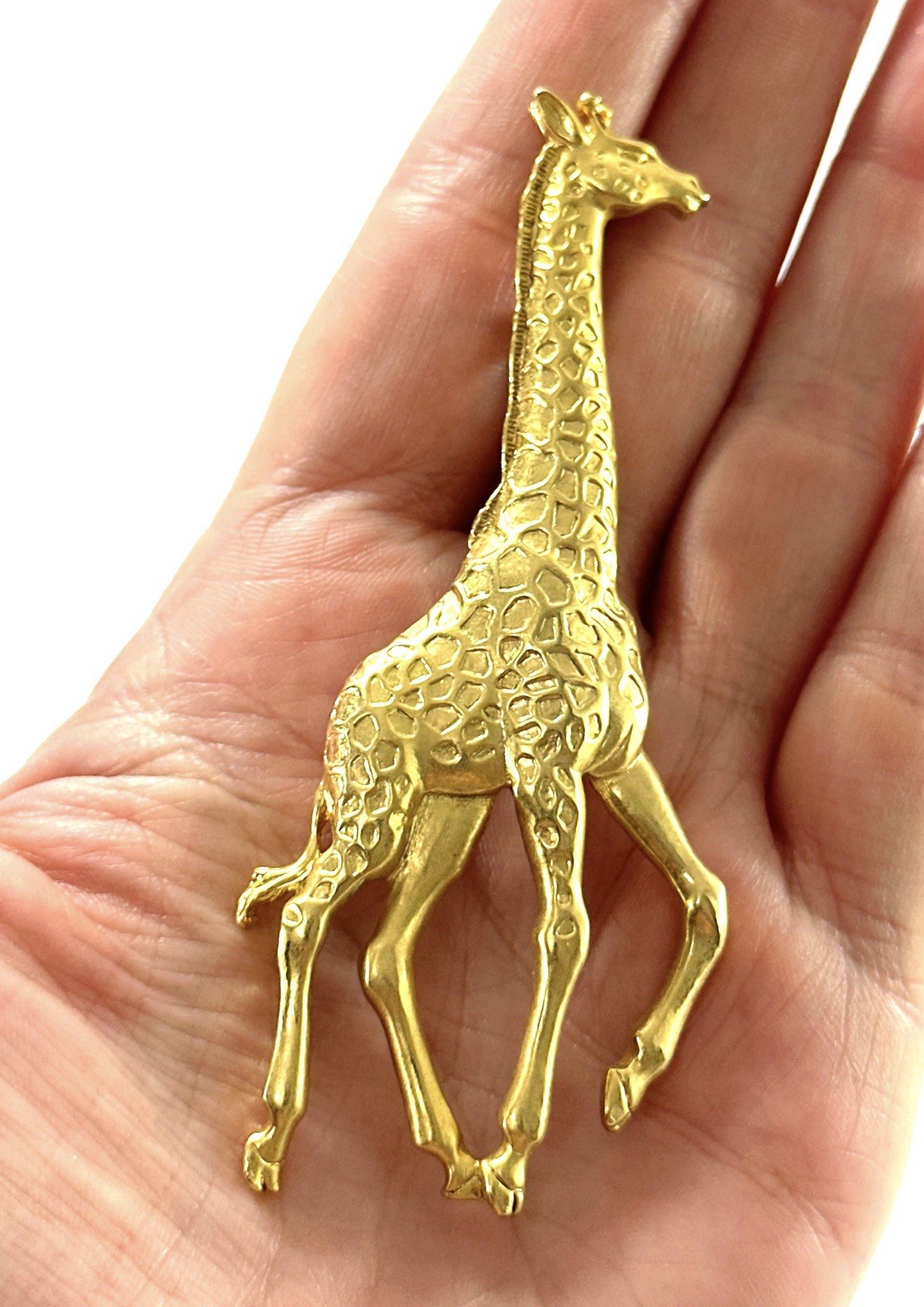 JJ Jonette Gold Tone Giraffe Brooch Pin 3” Animal Safari Jewelry Vintage