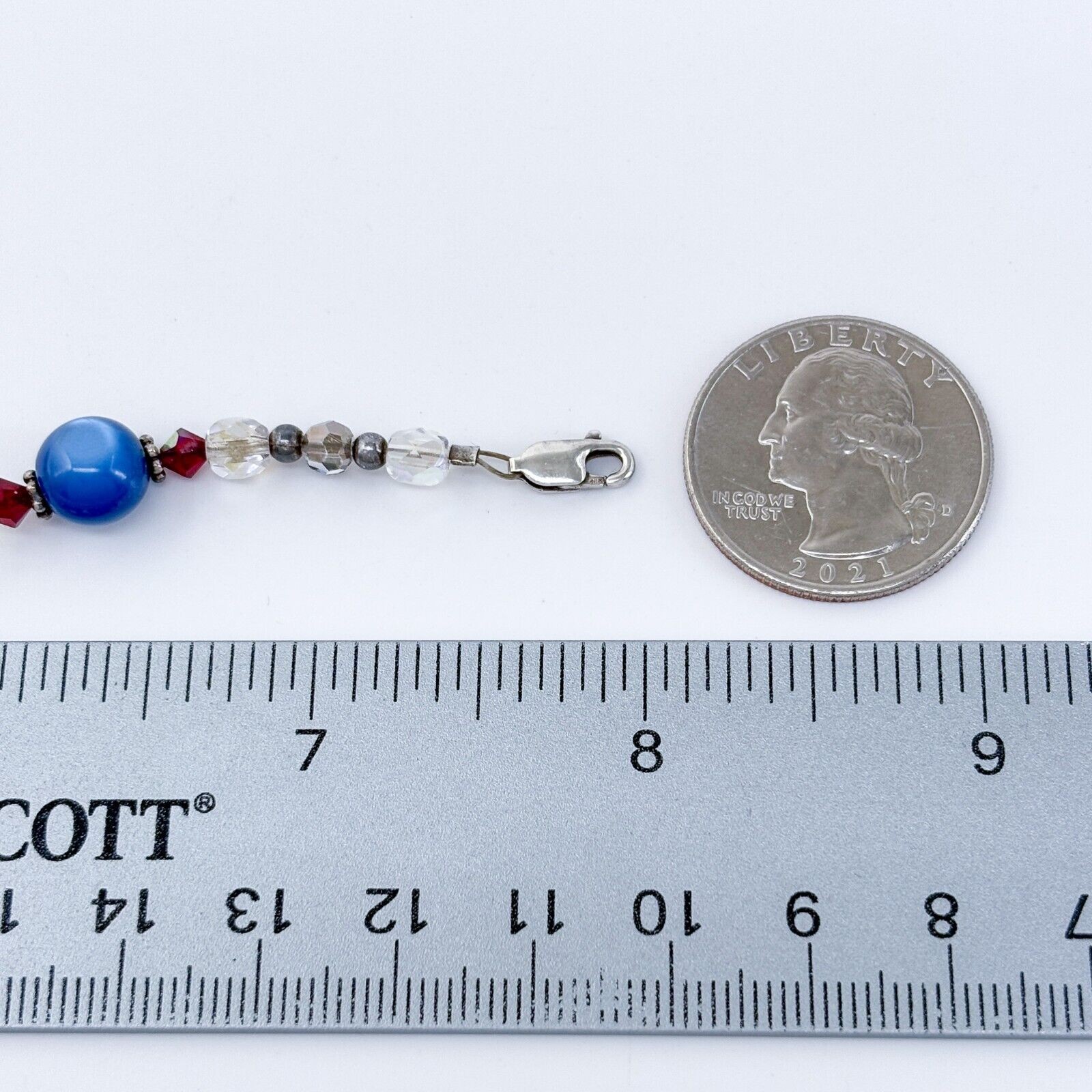 Vintage Sterling Silver 925 Glass and Crystal Beaded Bracelet 8″