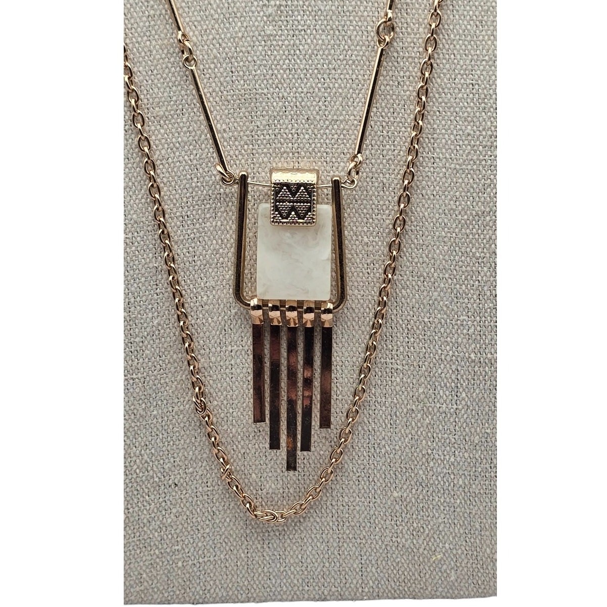 Fringe Layered Multi-Strand Geometric Pendant Vintage Necklace