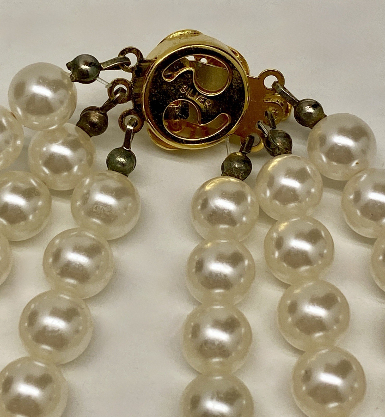 Vintage Lot of 2, Black, White Multi Strand Faux Pear Necklaces & Earrings Sets