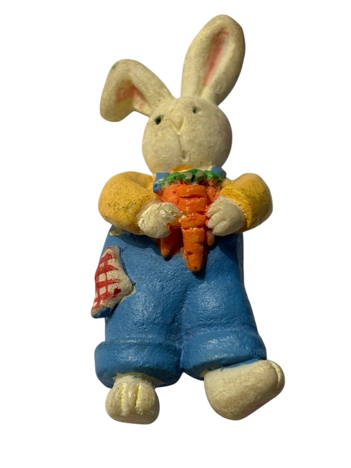 Bunny Rabbit Brooch Pin Resin Painted Vintage Easter 2” Figural Holding Carrots