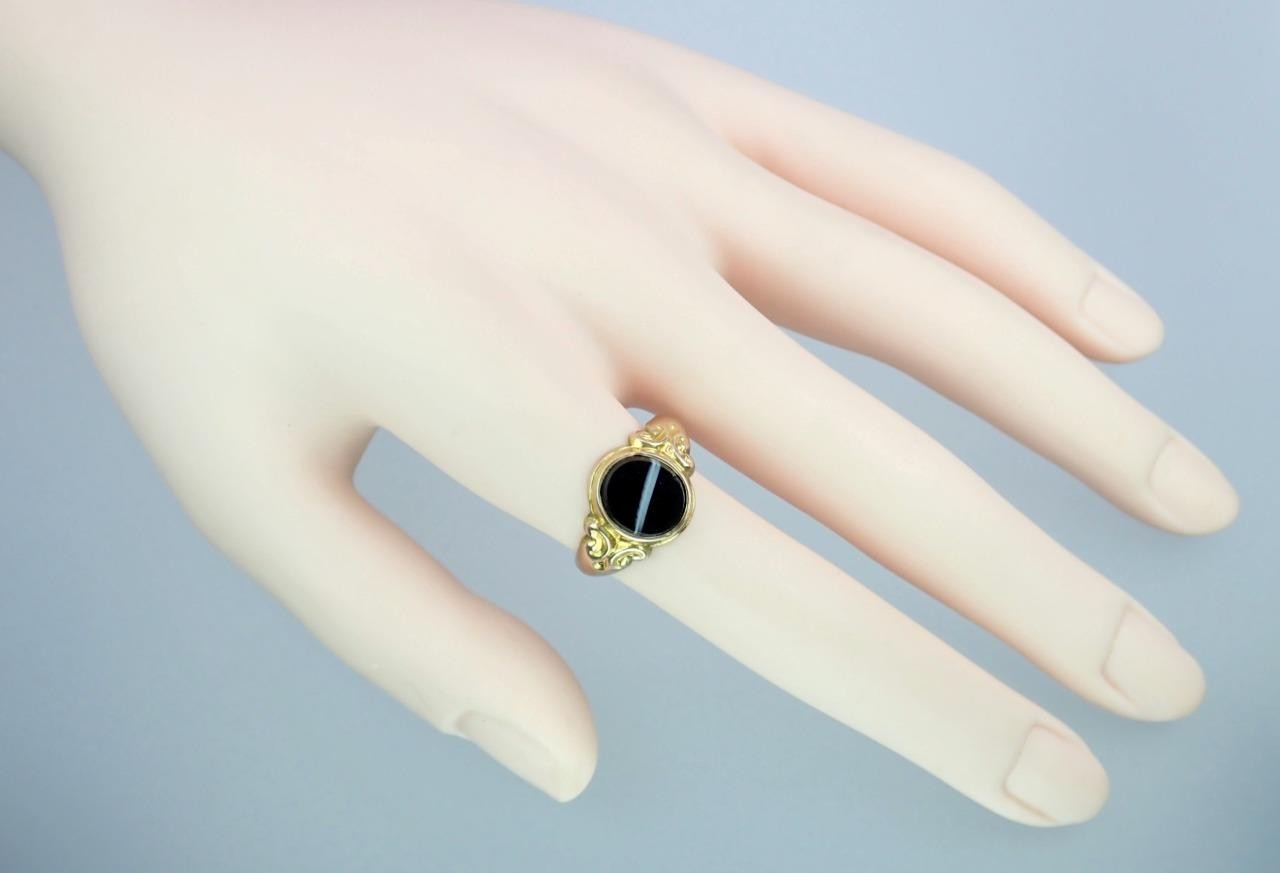 Fine Antique Edwardian Solid 9K Rose Gold Banded Agate Signet Pinky Ring 1904 8