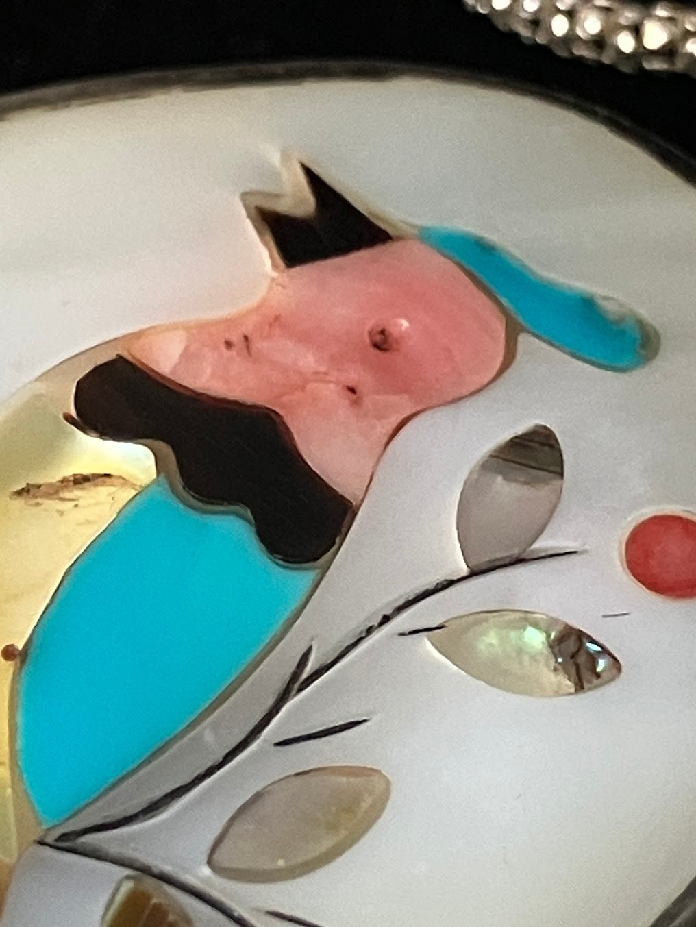 Vintage Multi Stone Inlay Pendant Bird Mother of Pearl Sterling Signed READ