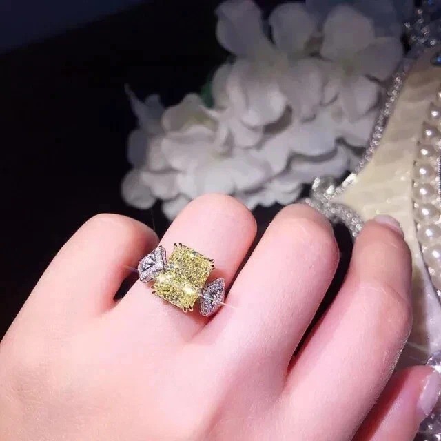 4.02Ct Emerald Cut Lab-Created Citrine Diamond Engagement 14K White Gold FN Ring