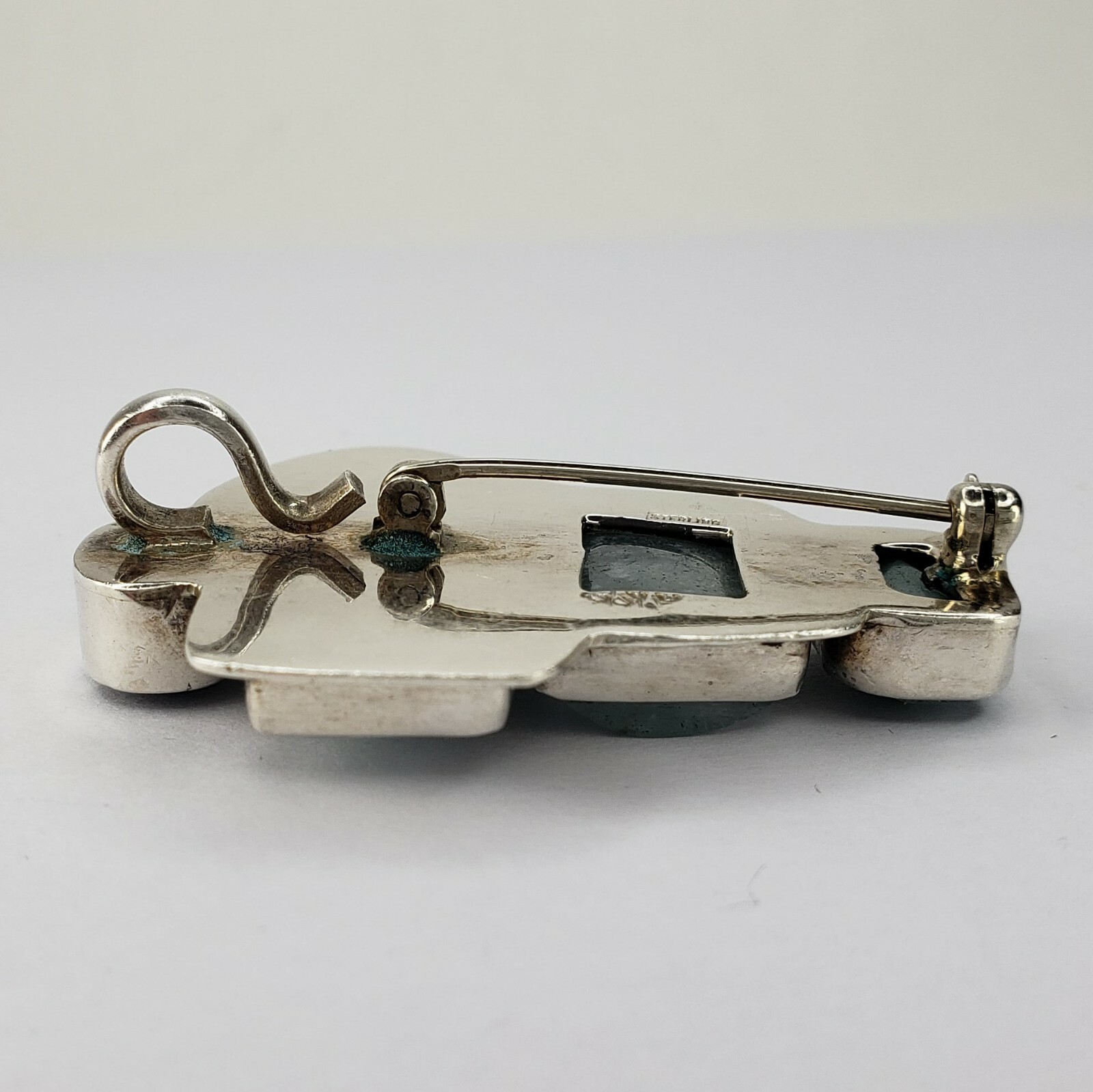 Amy Kahn Russell Sterling Silver AKR Handmade Carved Amazonite Pendant Brooch