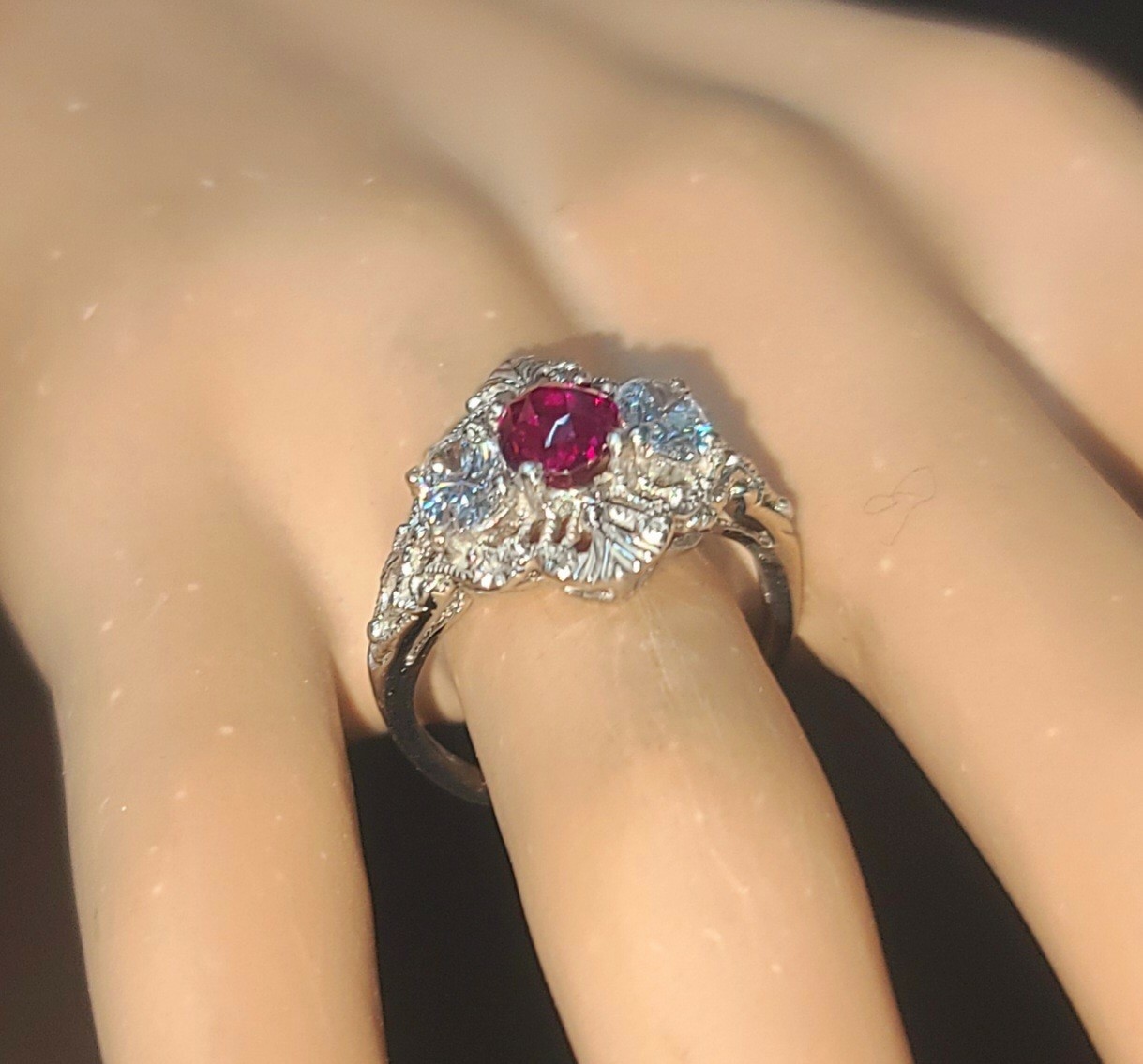 Platinum vintage art deco untreated ruby diamond ring 1.52ct GIA Cert 1920’s