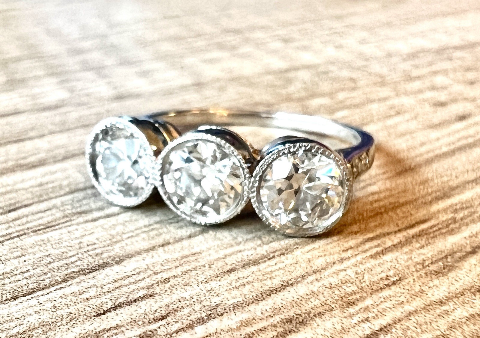 1920’s Antique Deco Old European Cut Diamond Platinum Bezel Milgrain Ring
