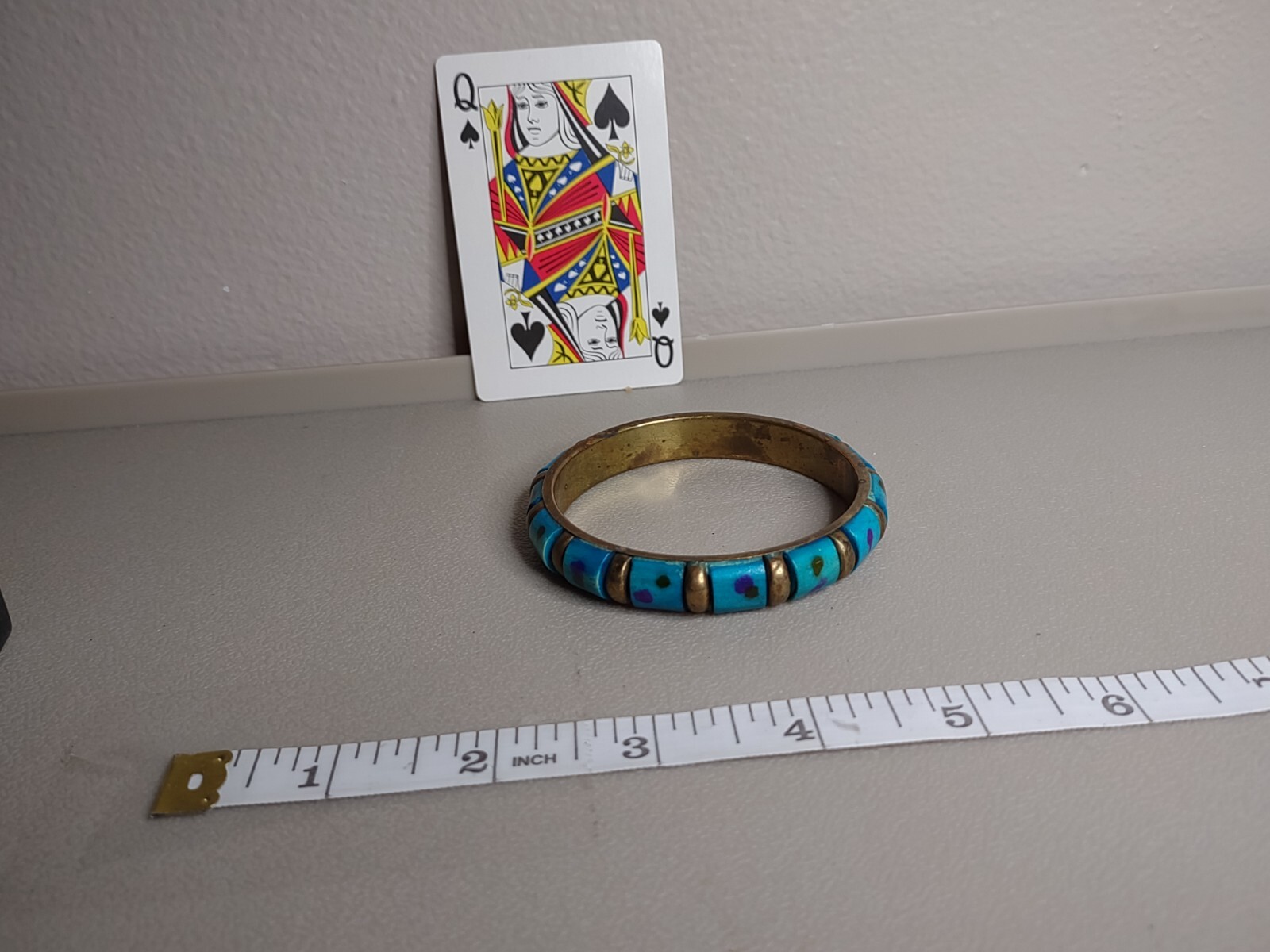 Vintage 7.5 Inch Blue And Purple Spotted Bangle Bracelet