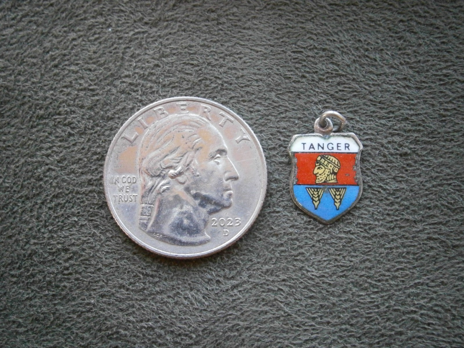 Tanger Tangier Morocco Vintage REU 800 Silver Enamel Travel Shield Charm