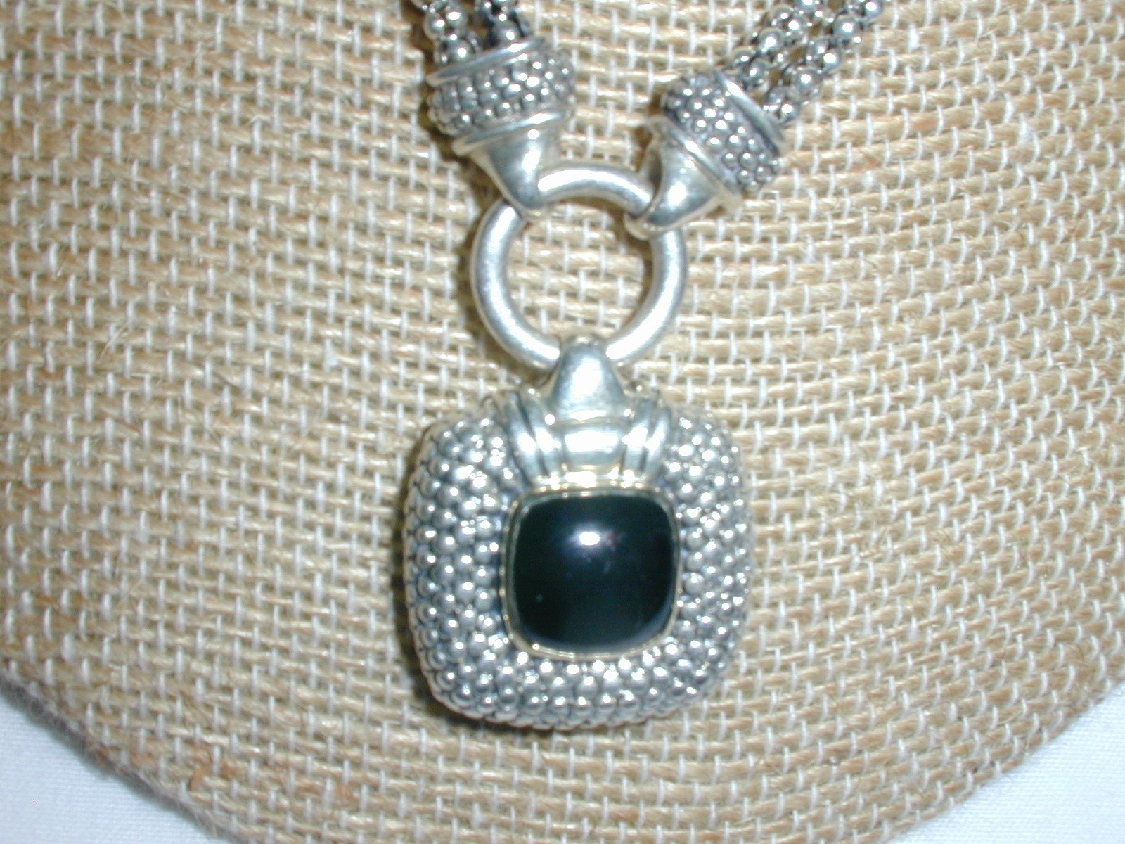 GABRIELLE BRUNI- STERLING 14K GOLD ONYX PENDANT NECKLACE W/ DOUBLE POPCORN CHAIN