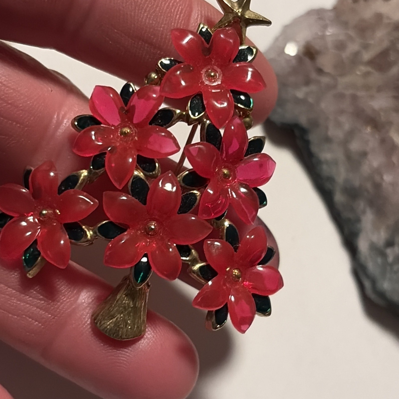 Vintage Unique Signed Lia Poinsettia Christmas Tree-pinkish Red 🌺 Flowers