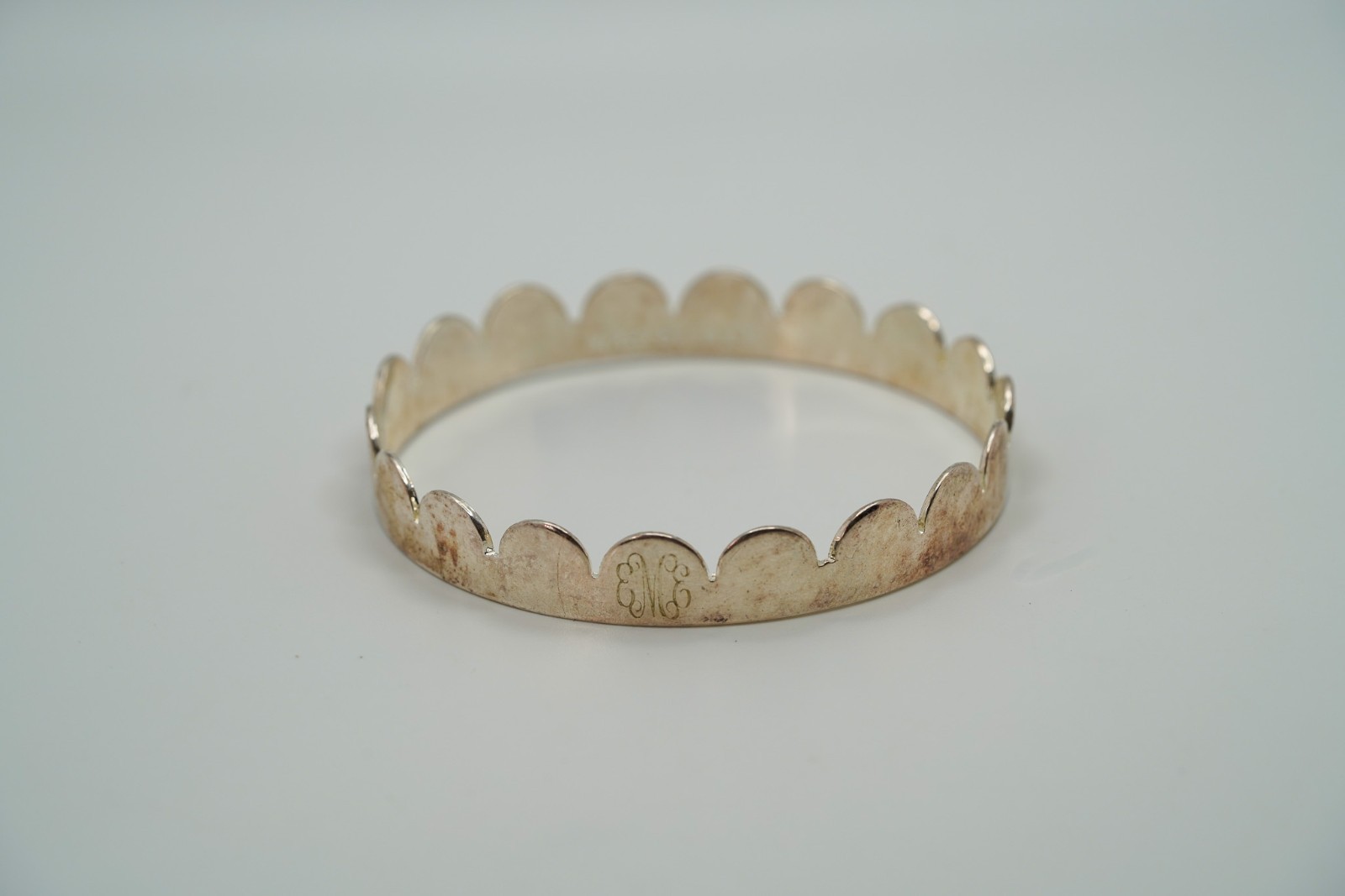 Vintage Silver Tone Marley Lilly Bangle 2.5″ x 10mm EME Monogram JB39