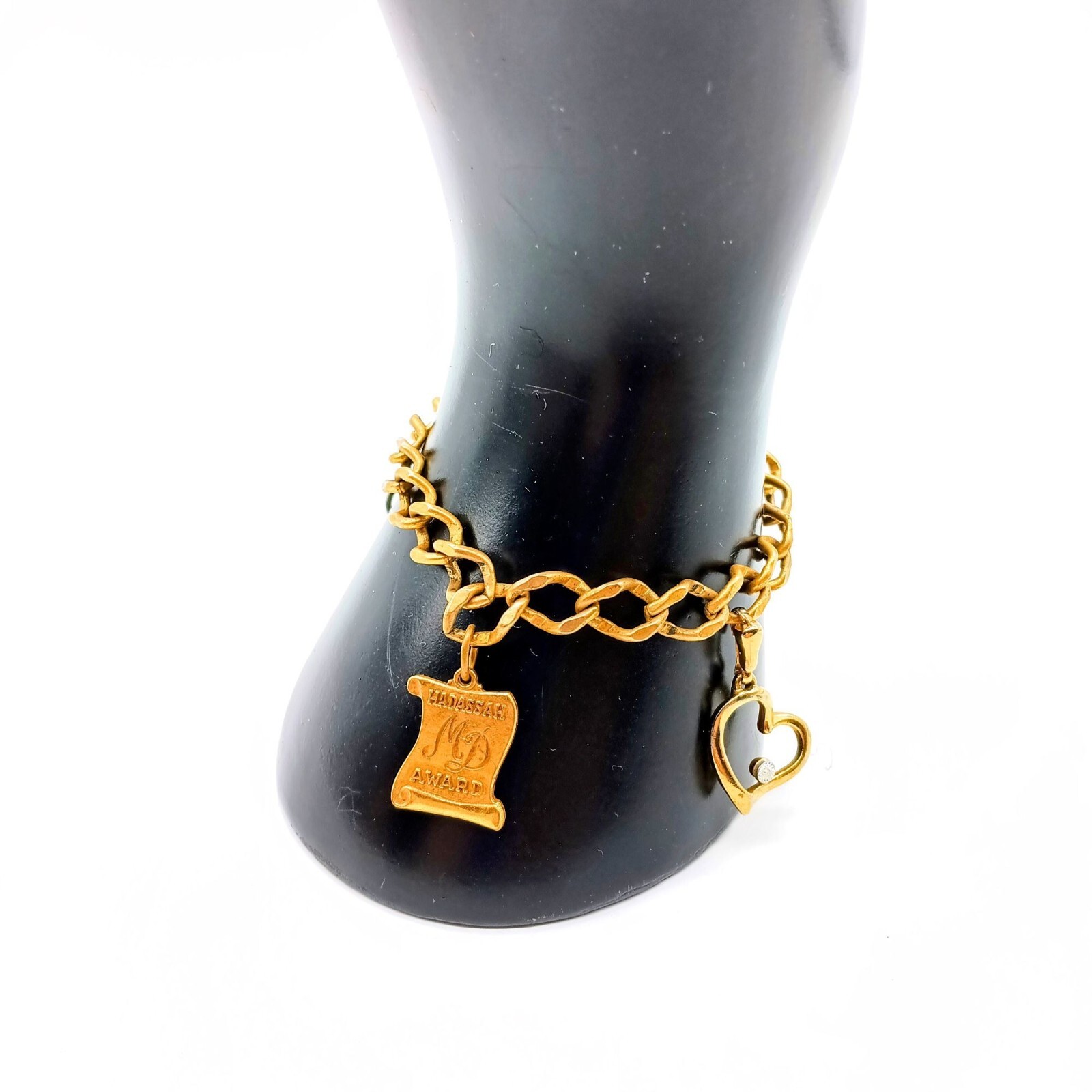 Vintage Starter Charm Bracelet, Gold Tone Curb Links Bangle with 3 Charms, Avon