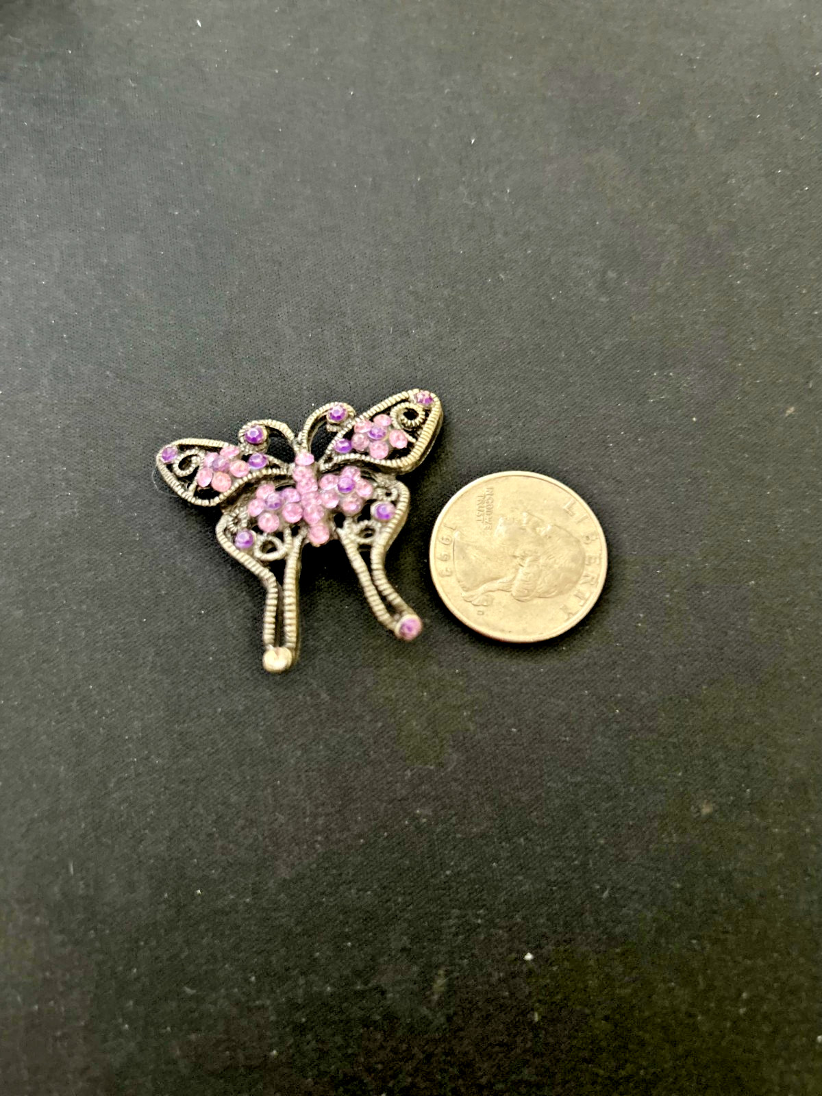 VINTAGE BUTTERFLY BROOCH – PURPLE & PINK & WHITE RHINESTONES
