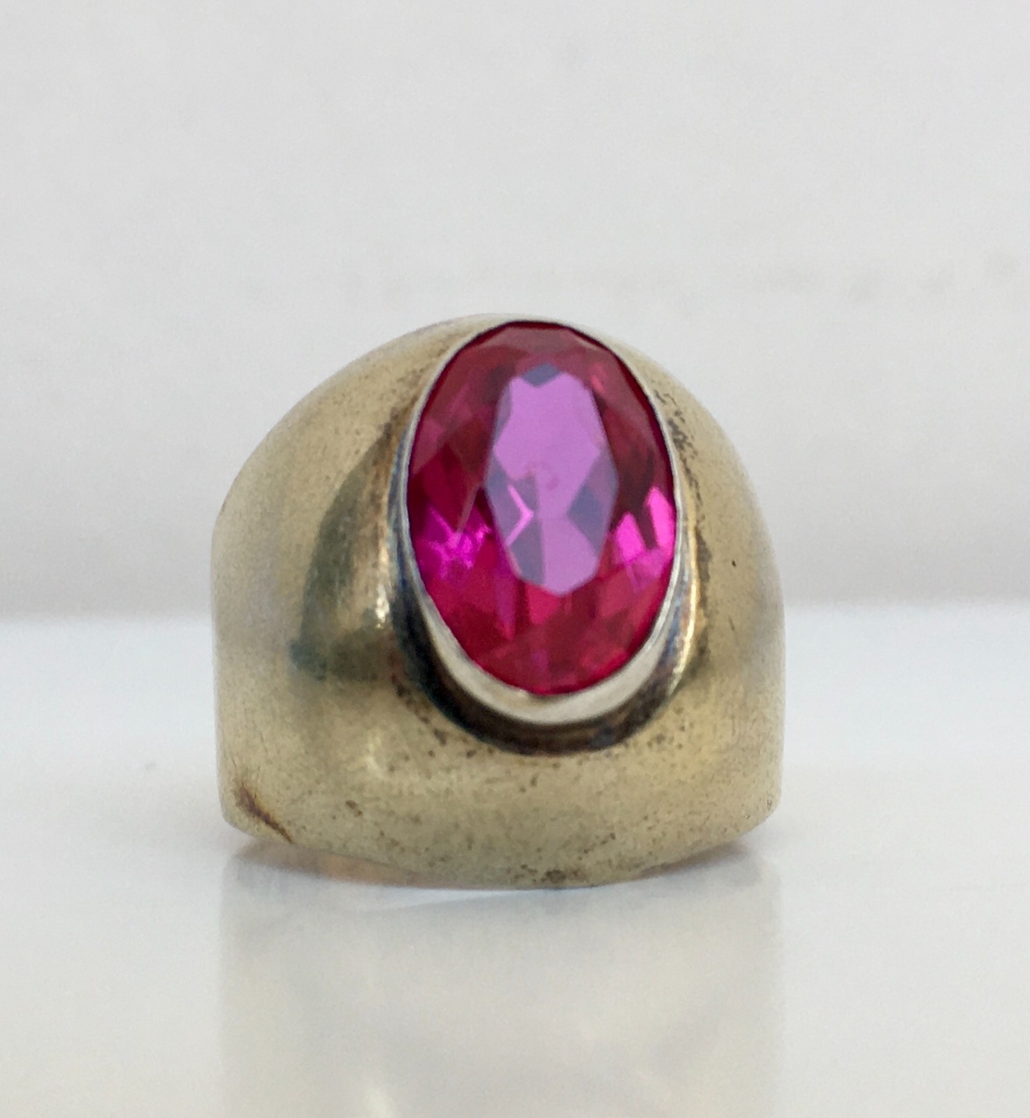 Ring № 16 Vintage Soviet Red Ruby Ring Silver Ring 875☆USSR Ring 7 size 6.95 gr