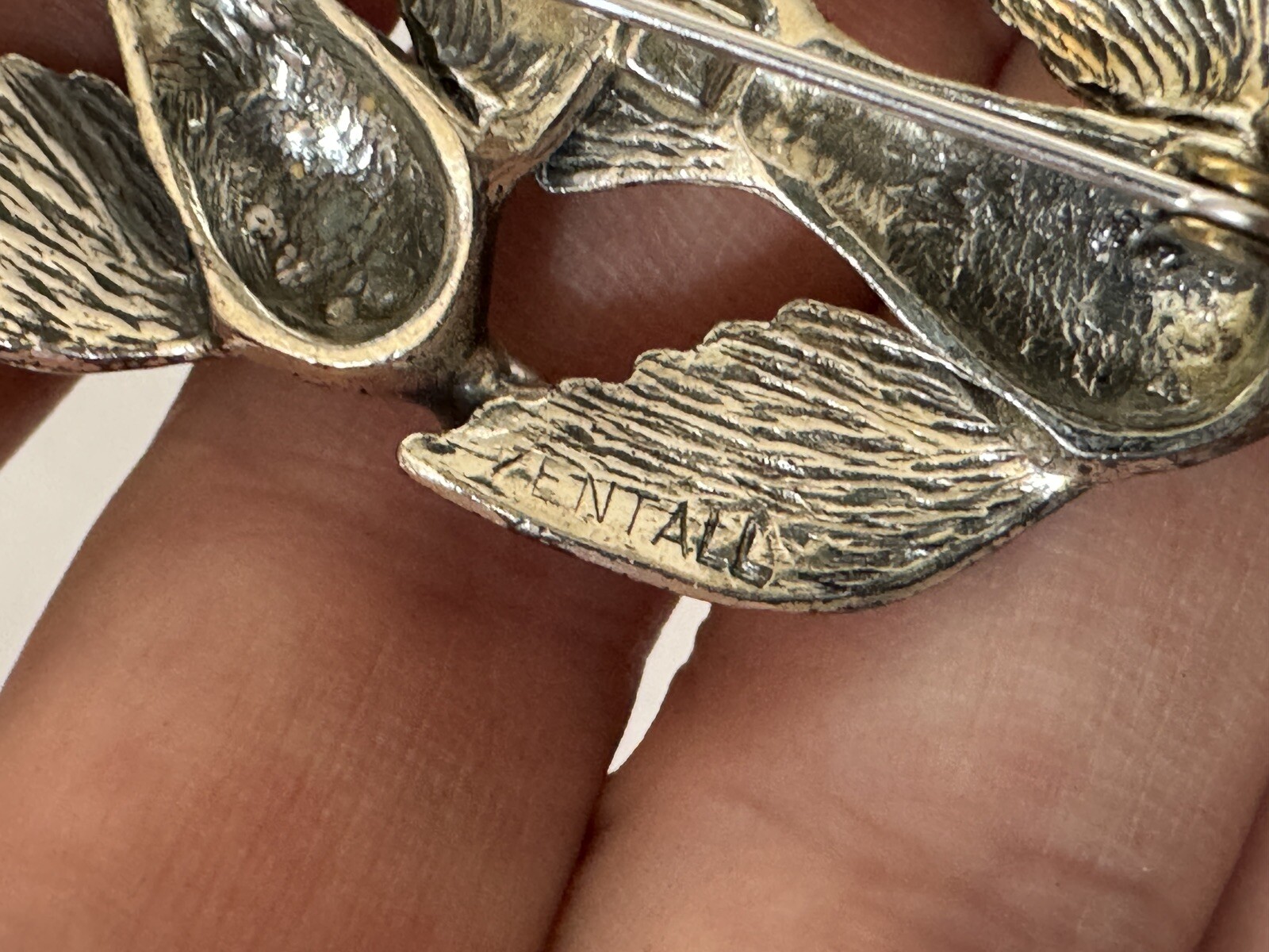 Vintage Signed Zentall 2 Flying Birds Silver-Tone Brooch Pin, 2.25″