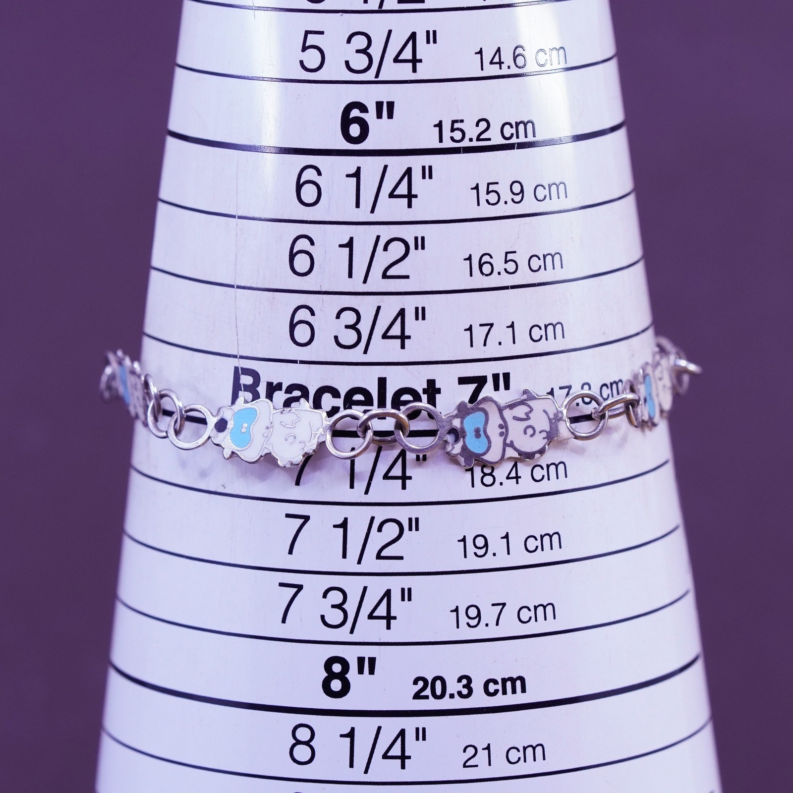 7”, vintage jewelry Sterling 925 silver handmade bracelet with enamel cow