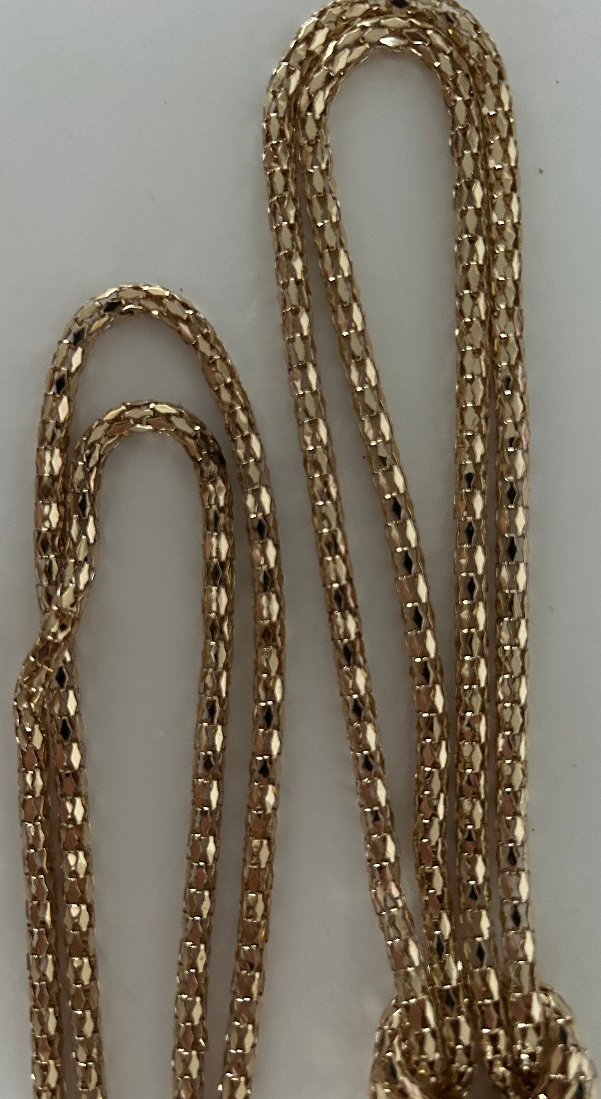 Vintage Gold Tone Rope Chain Knotted Lariat Necklace 13″ ++