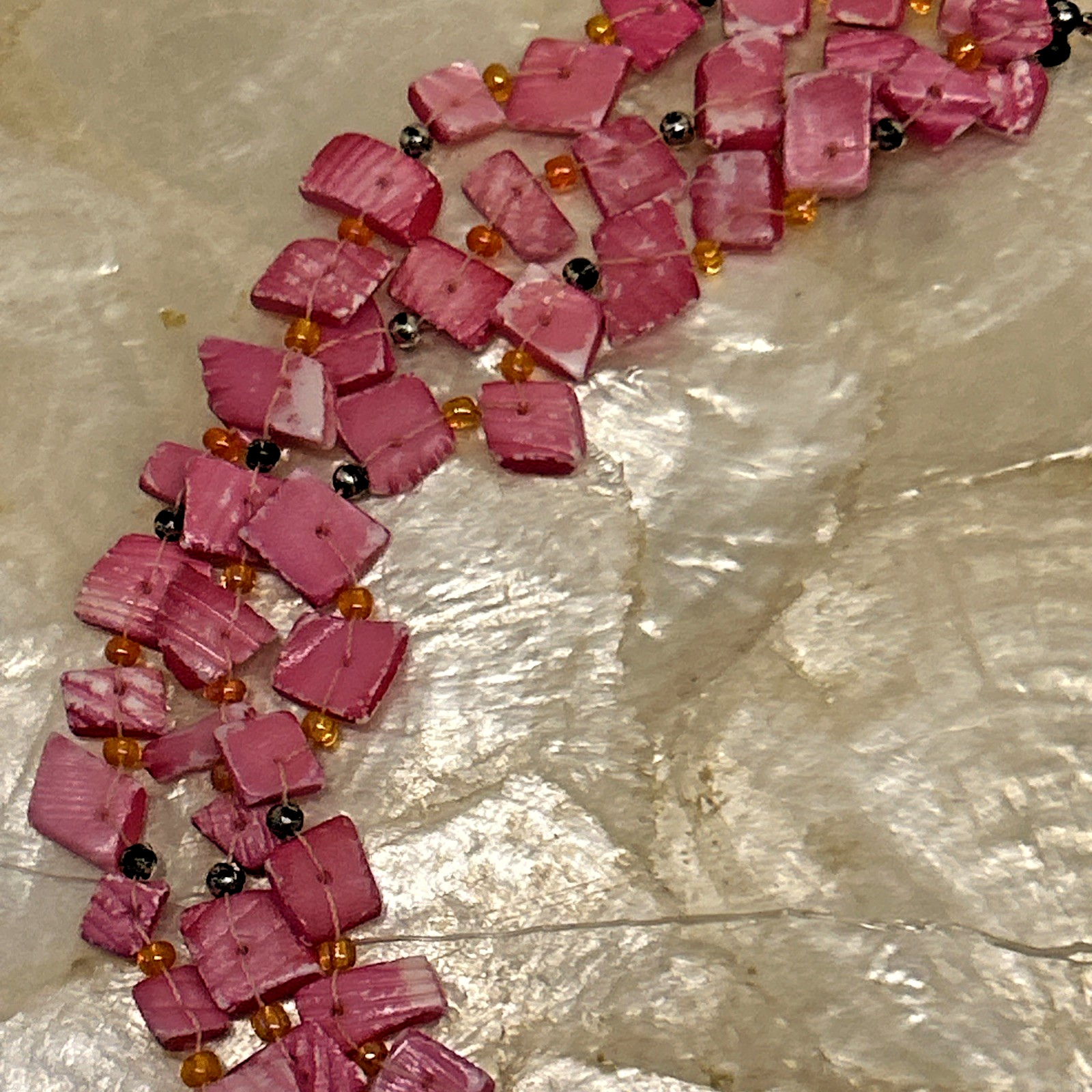 Vintage Coldwater Creek Multi-Strand Pink Shell Necklace Choker Style