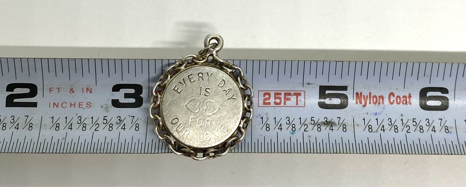 VTG Sterling Silver Every Day Is For Our Love Medallion Pendant Necklace16”7.30g