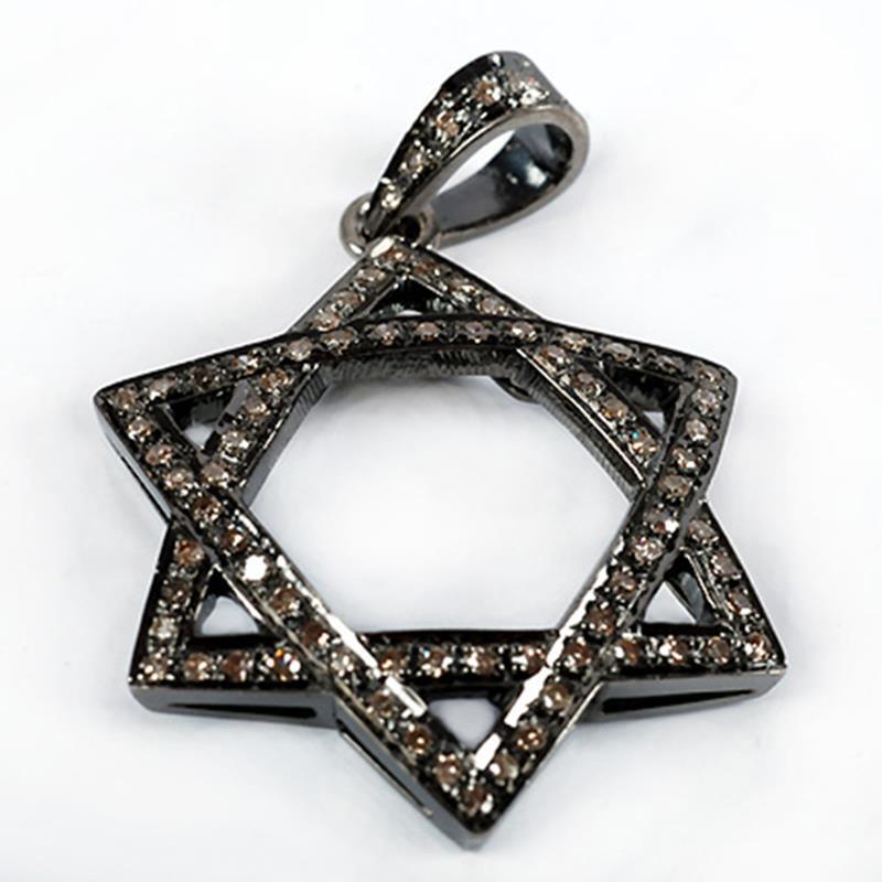 0.78ct Treated Champagne Diamond Star Of David Pendant 925 Sterling Silver