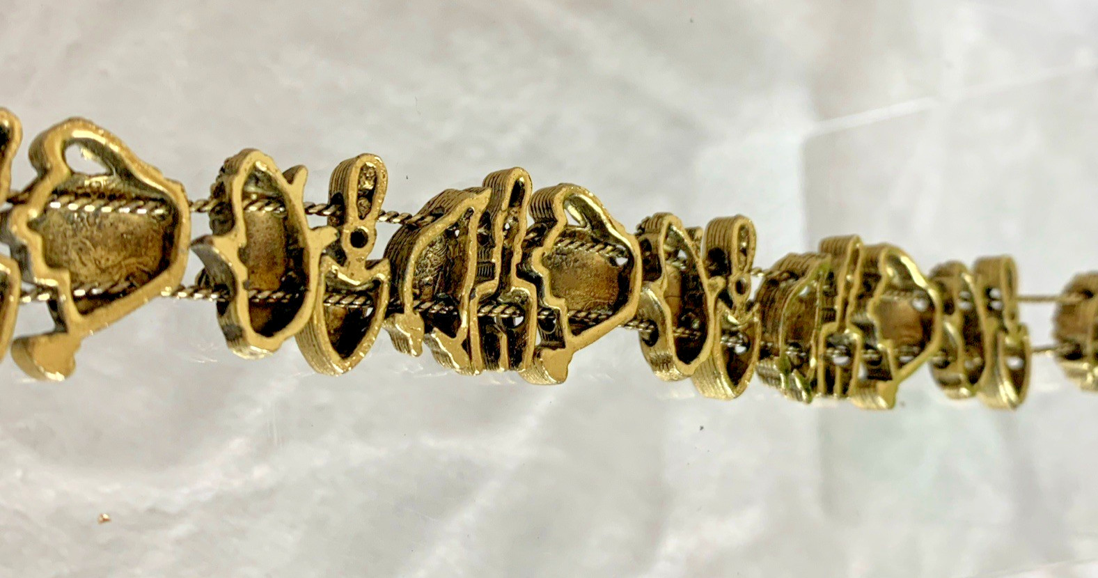 Vintage Gold Tone Gardening Slide Charm Bracelet Vegetable Harvest Garden Theme
