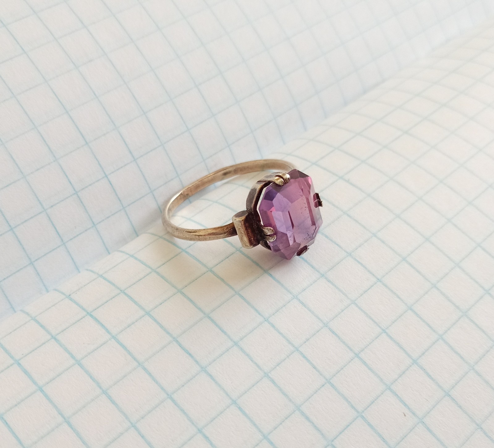 Vintage Ring Purple stone Sterling Silver 875 star USSR times Jewelry size 8.25