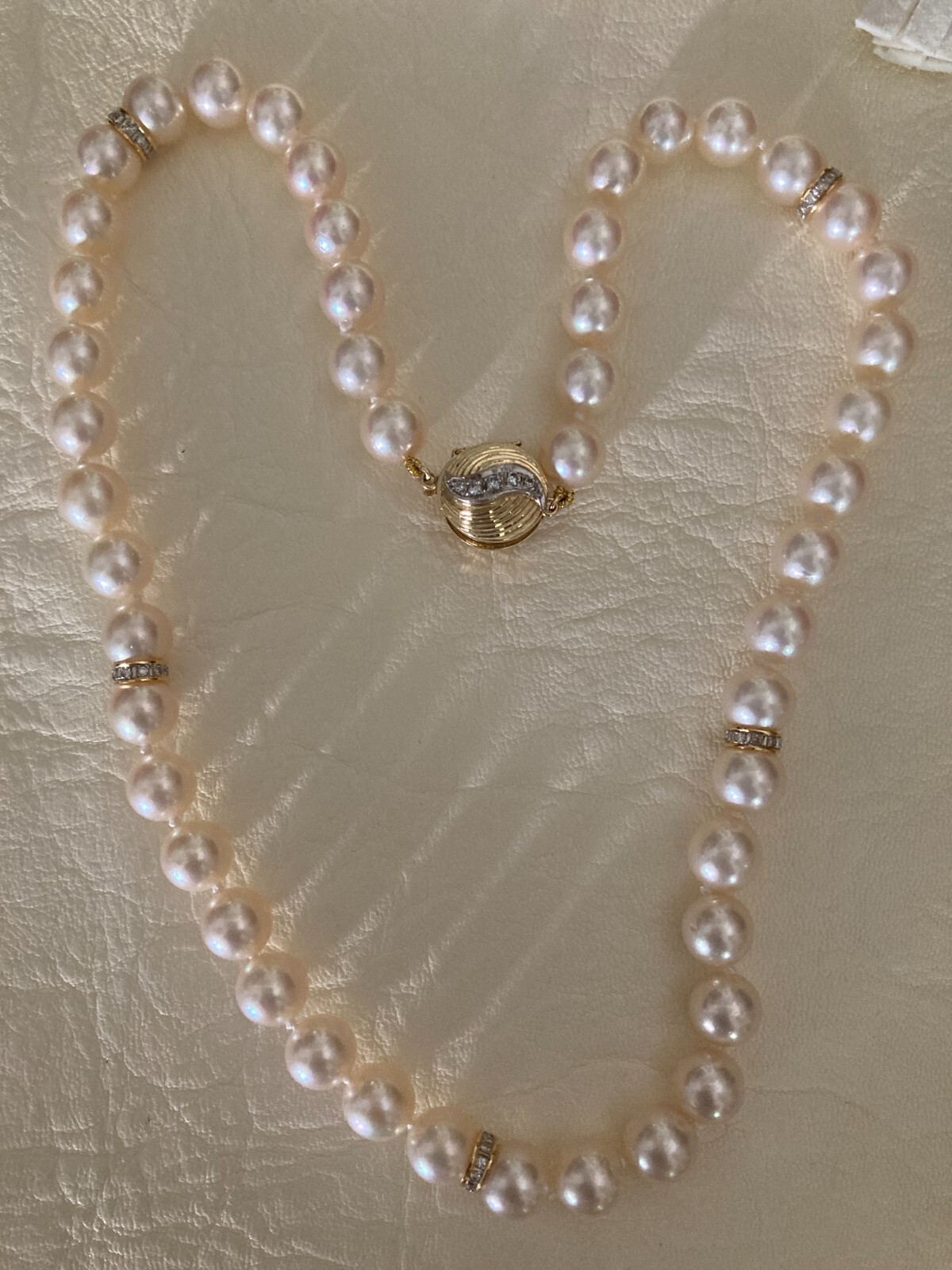 Vintage Diamond 14k Akoya Pearl Necklace 17.5”, 8-8.5mm