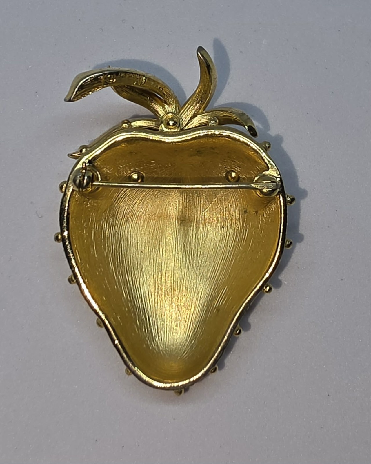 Vintage Crown Trifari Strawberry Brooch Textured Gold Finish
