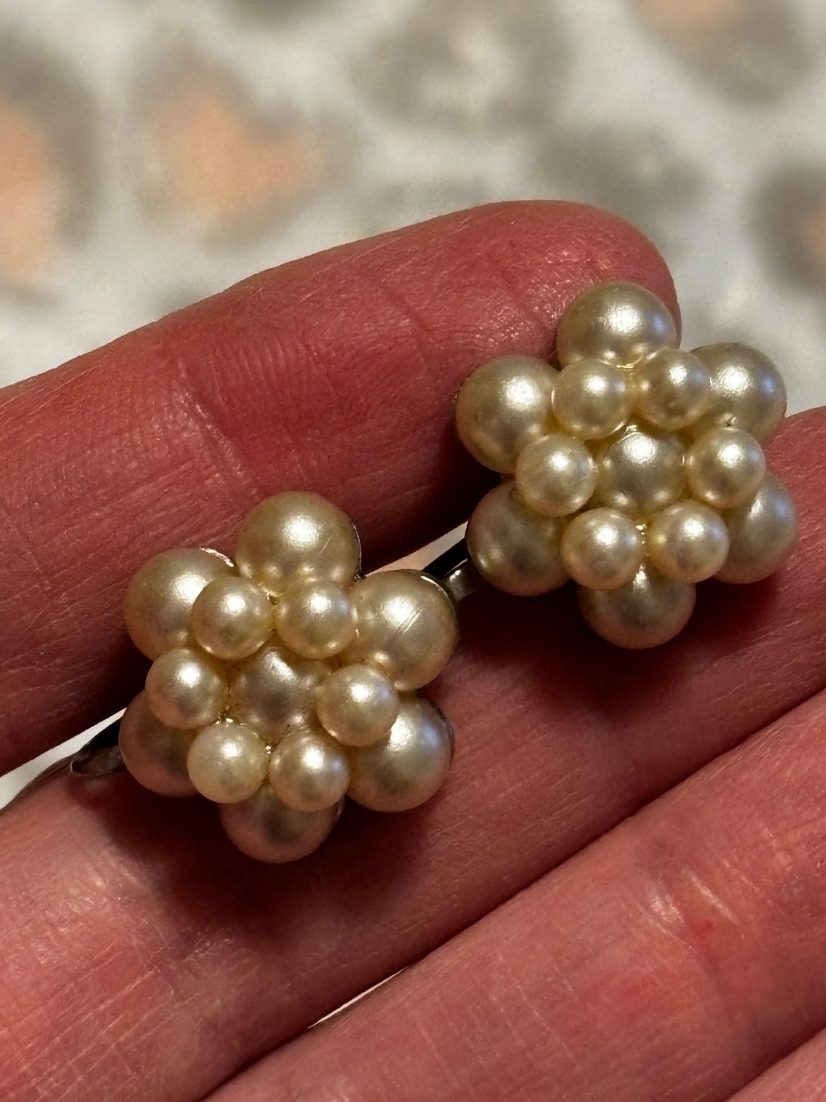 Gorgeous Vintage 1930s to 1940s Cluster Pearl Earrings Screw Back