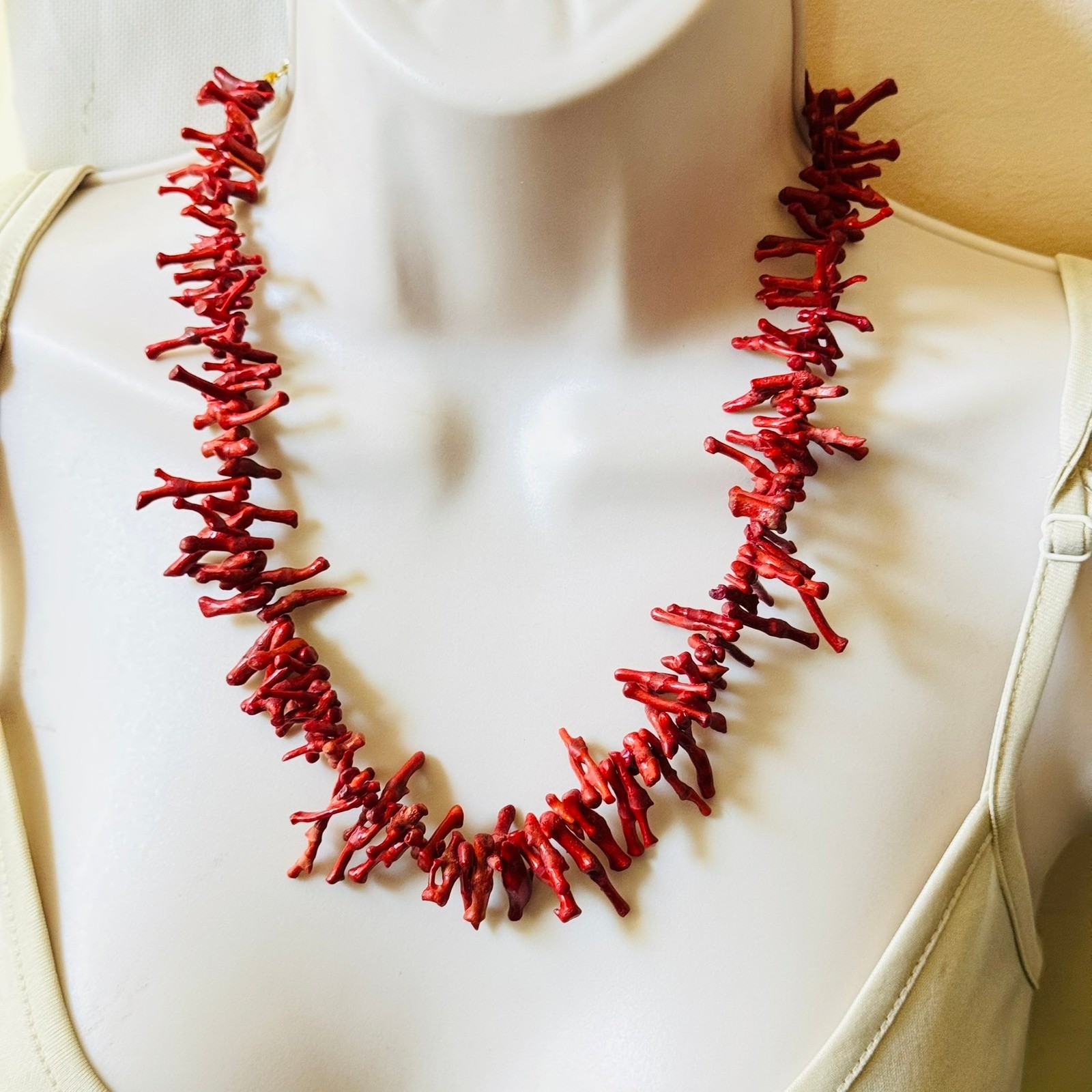 VTG Mediterranean Salmon Red Branch Coral Natural Necklace Genuine 20″ 45g Italy
