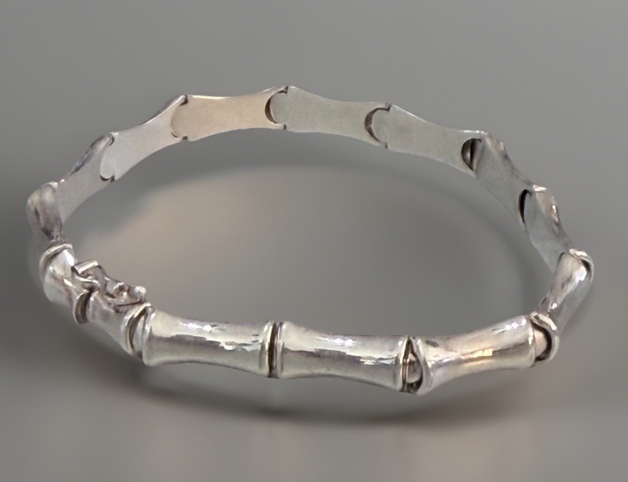 Vintage IBB 925 Sterling Silver Bamboo Link 6.75″ Bracelet 10.8 Grams ELEGANT