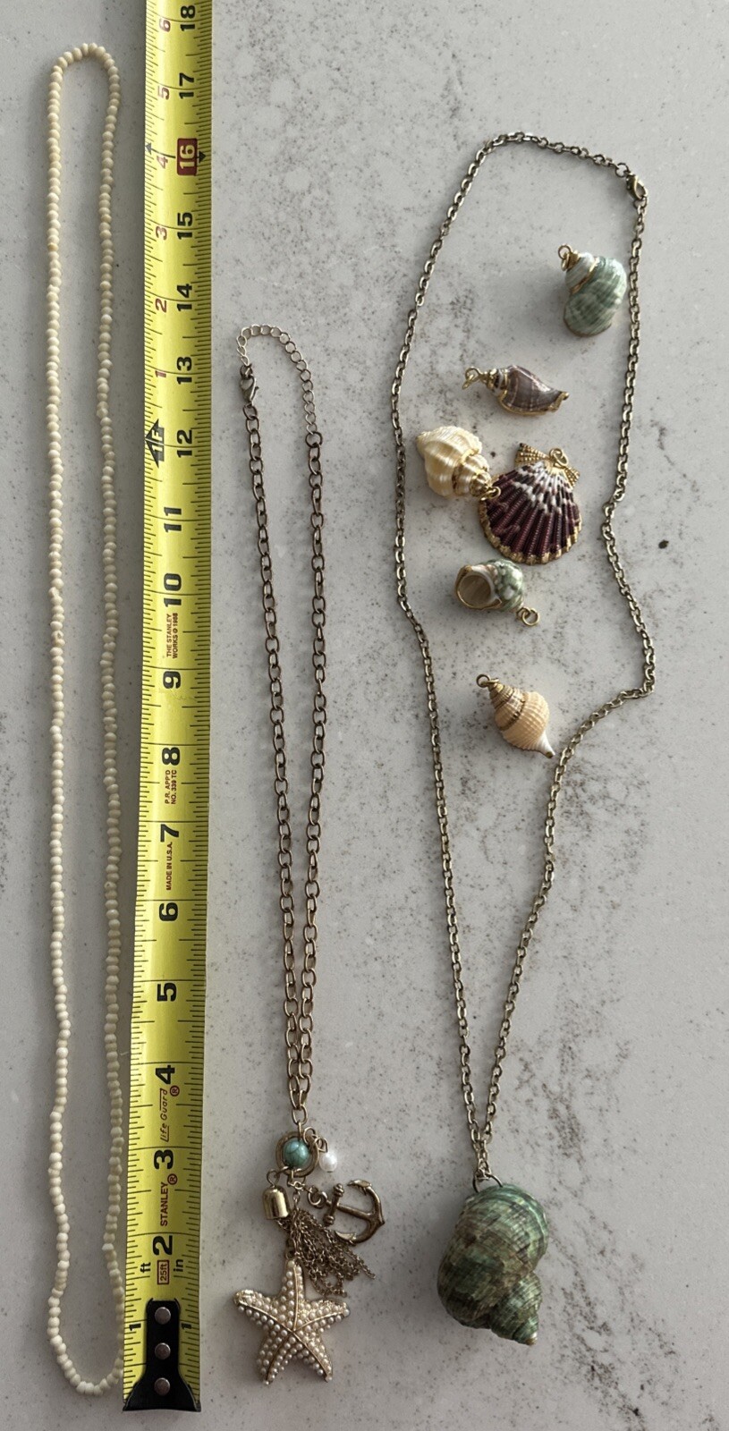 Vintage Lot Of 3 Necklaces (20” & 30”) And 6 Gold Tipped Real Seashell Pendants