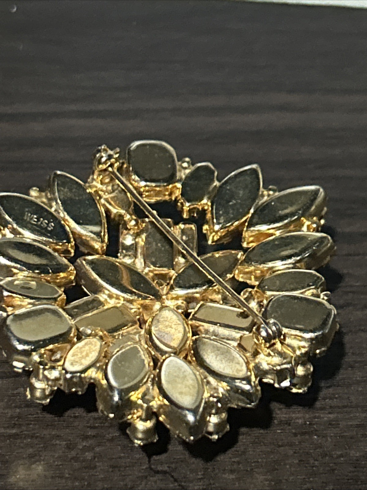 RARE STUNNING WEISS Gold PLATE Tiered Baguette Champagne Stones Brooch Pin