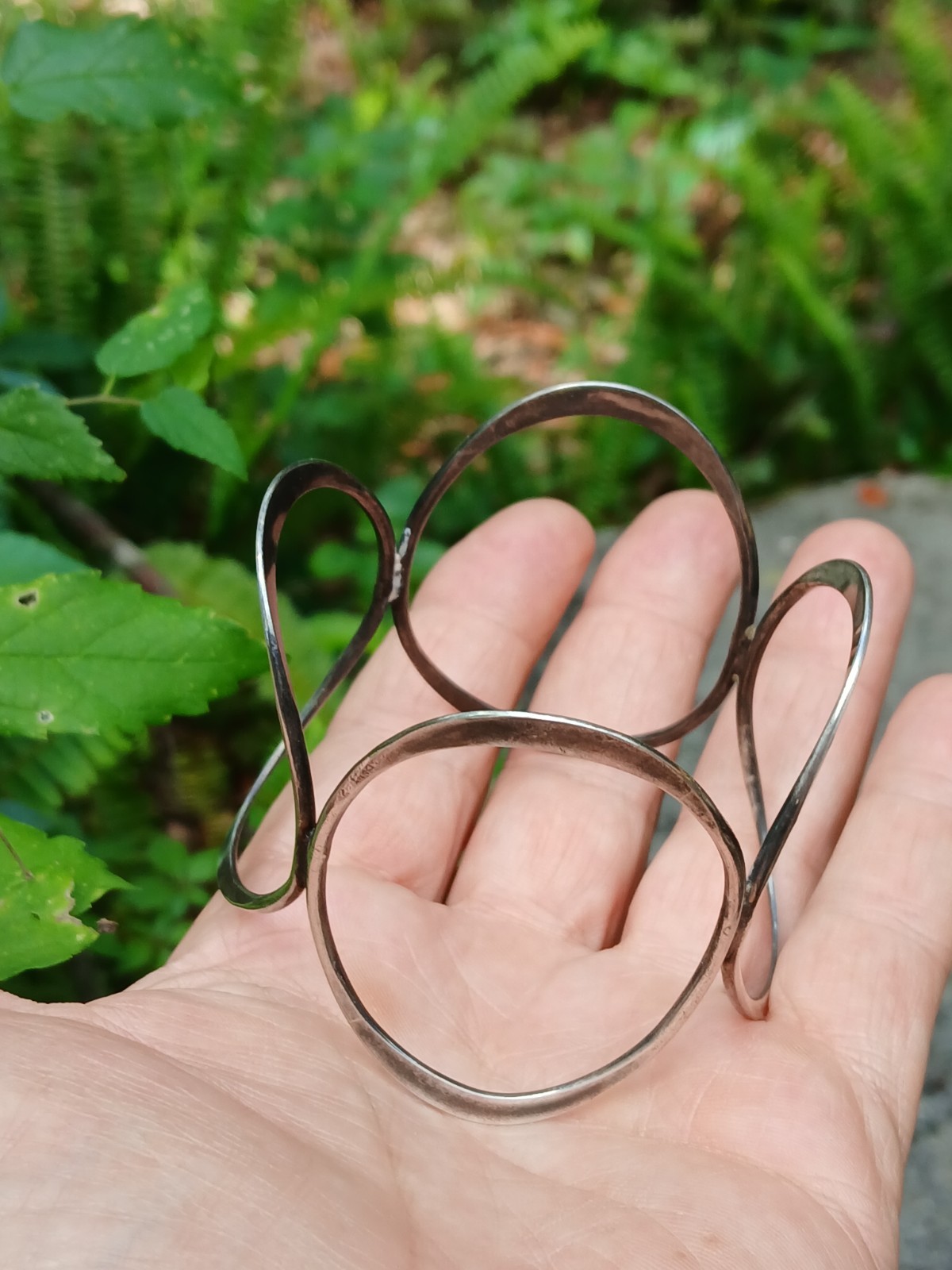 Vintage Geometric Ovals Sterling Silver Bangle Bracelet Modernist Design Art