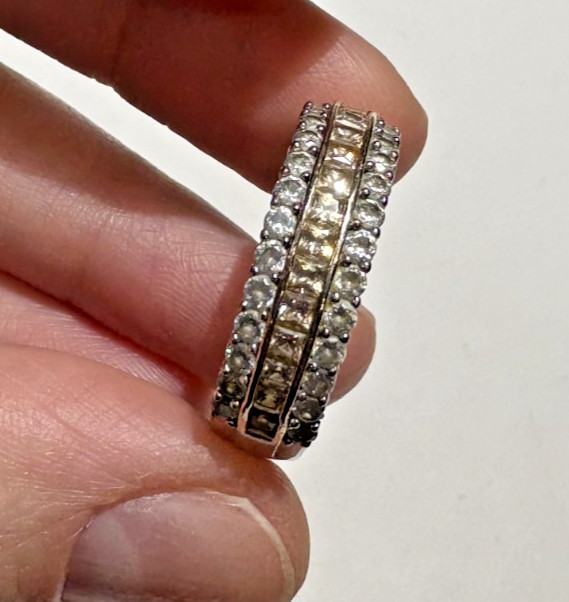 Shiny Cluster Citrine Color CZ Sterling Silver 925 Size 10.75 Band 5.3g Ring