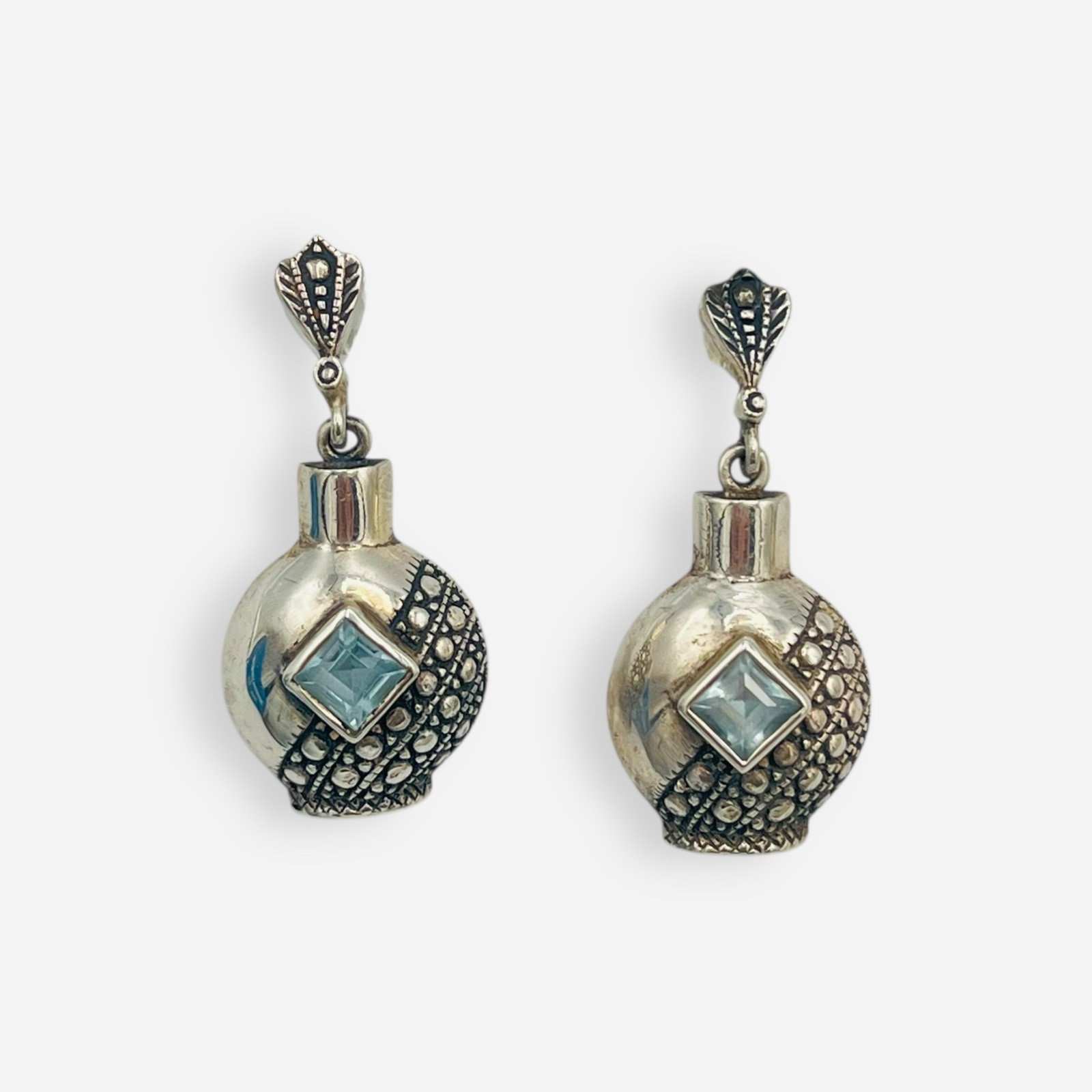 Vintage Sterling Silver Blue Topaz Dangle Drop Earrings Post