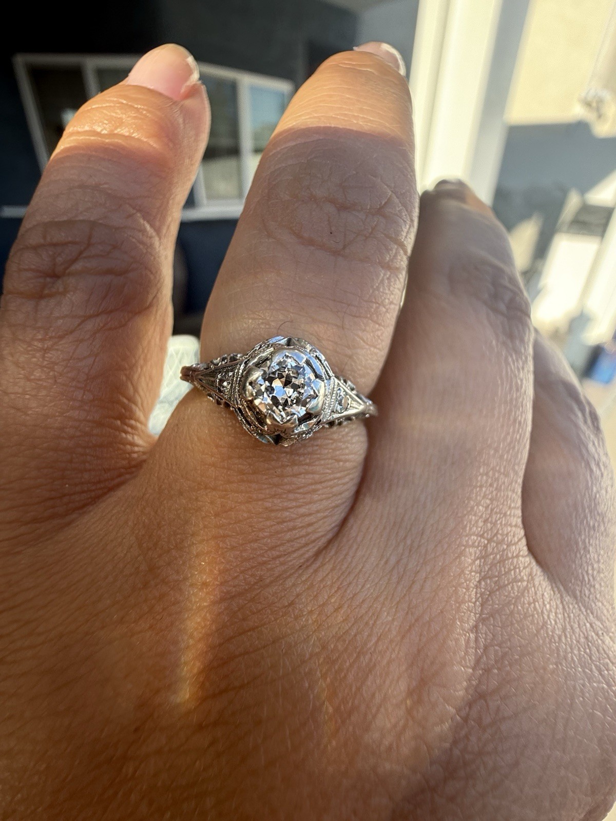 Art deco diamond ring 18k Old European Cut .25 Solitaire Wedding Engagement