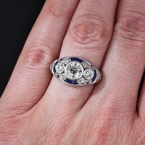 1.35Ct White Round Cut Simulated Diamond Three Stone Art Deco Ring In 925 Silver