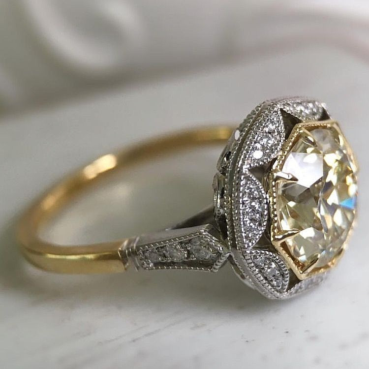 Vintage Art Deco 3.35CT Old European Cut Lab Created Diamond 14K Gold FN Ring