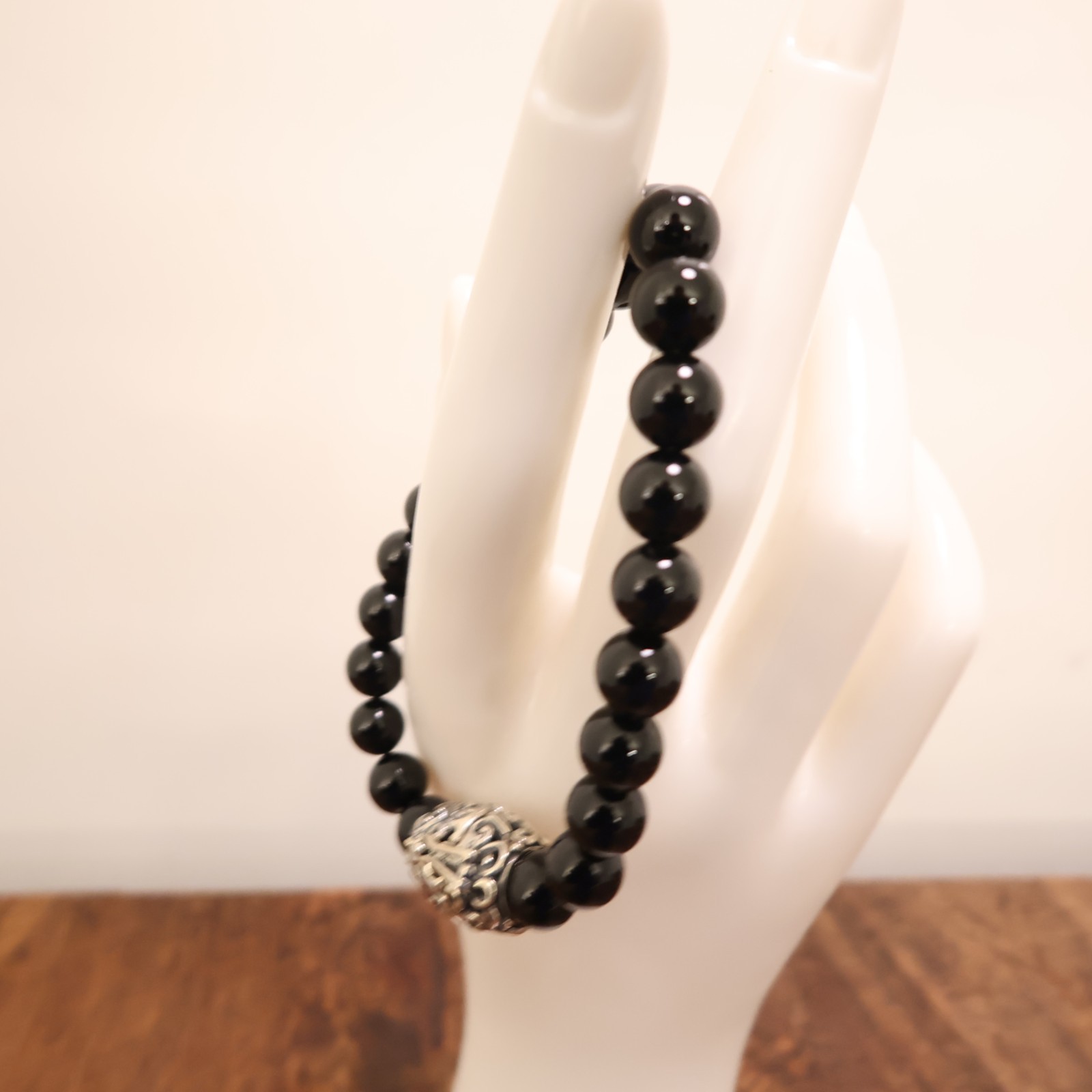 Carolyn Pollack bracelet Relios black onyx beads silver magnetic clasp 6.75in
