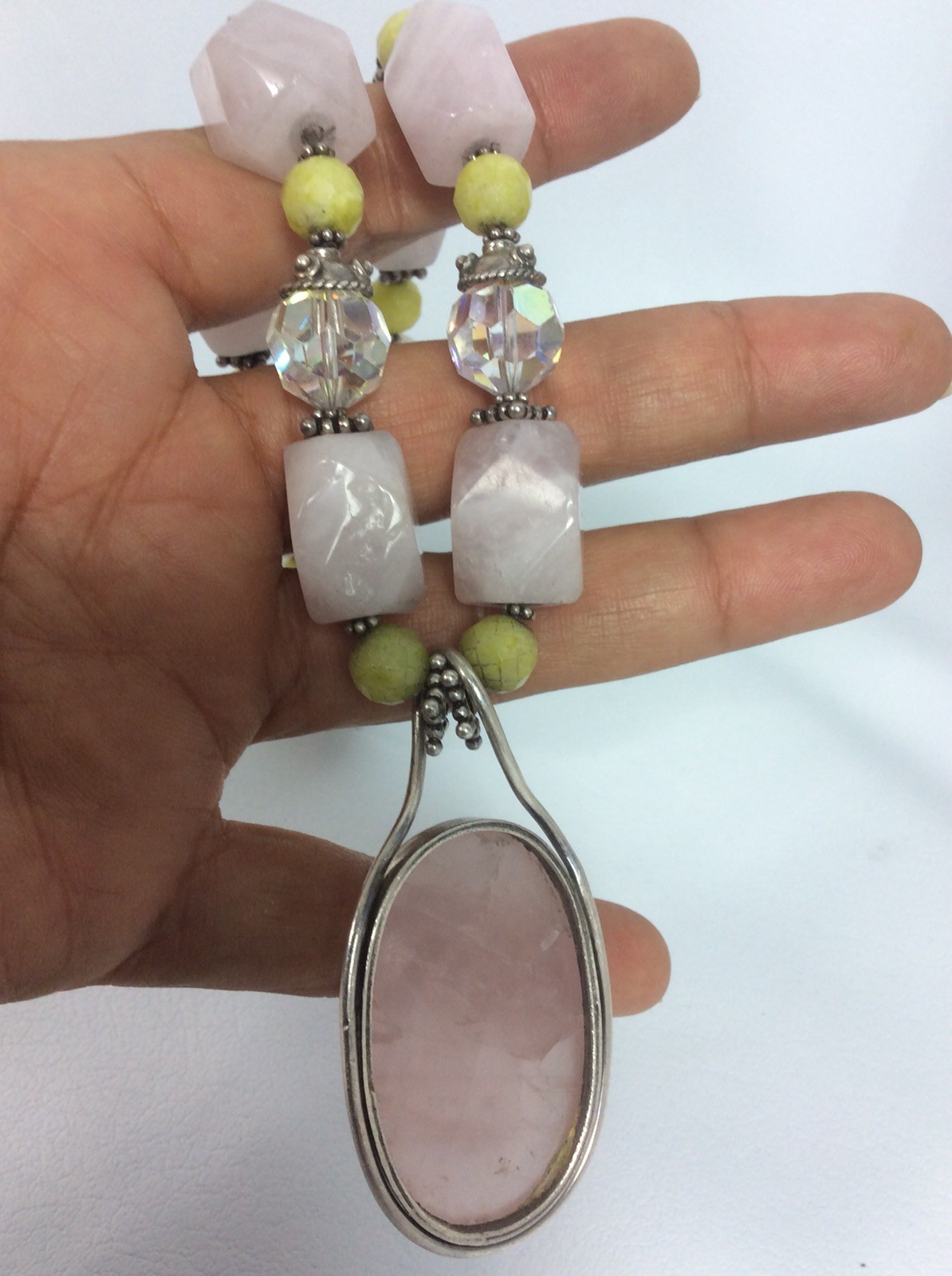 Stunning Artisan Hand Made Sterling Silver 925 Rose Quartz Bead Toggle Necklace