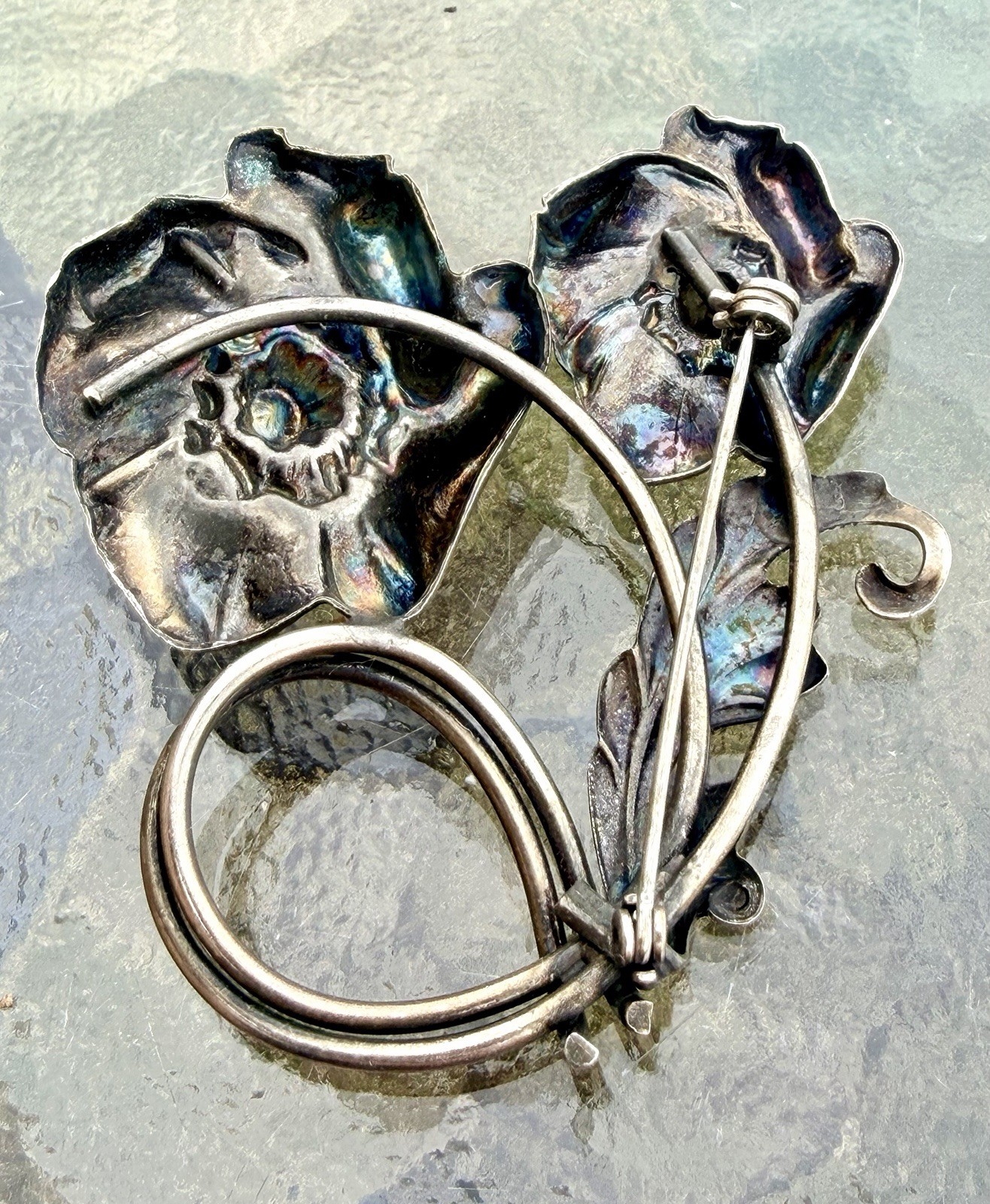 Vintage William B Kerr Silver Poppy Lily Lotus Flower Pin Brooch