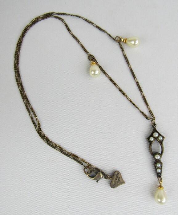 Vintage Glass Works Studio Delicate Seed & Dangle Pearl 18″ Necklace – Nice!
