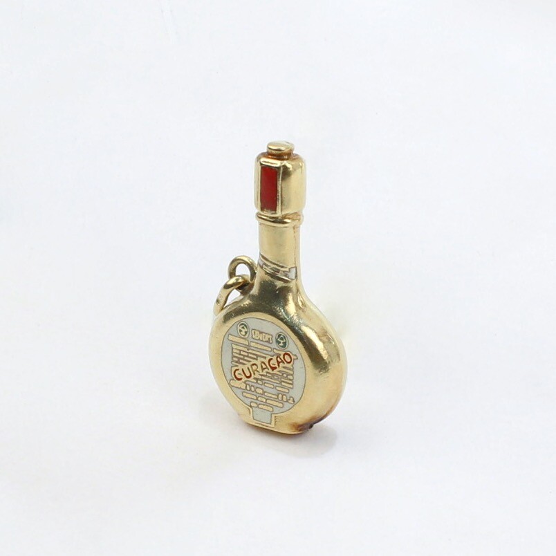 Vintage Enameled 18K Gold Charm of Curaçao Liqueur Bottle for a Bracelet – VR