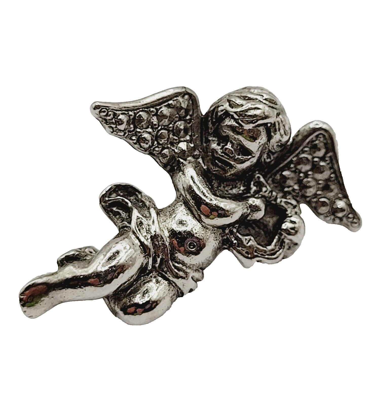 Cherub Angel Lapel or Scatter Pin Silver Tone Faux Marcasite Avon Vintage 1984